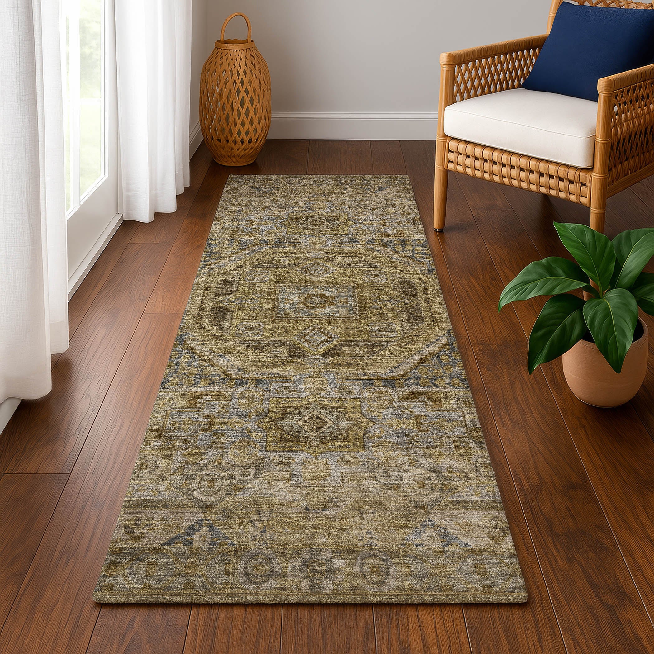 Dublin Machine Washable Traditional Brown Rug 2'3" x 7'6" #shape_Runner