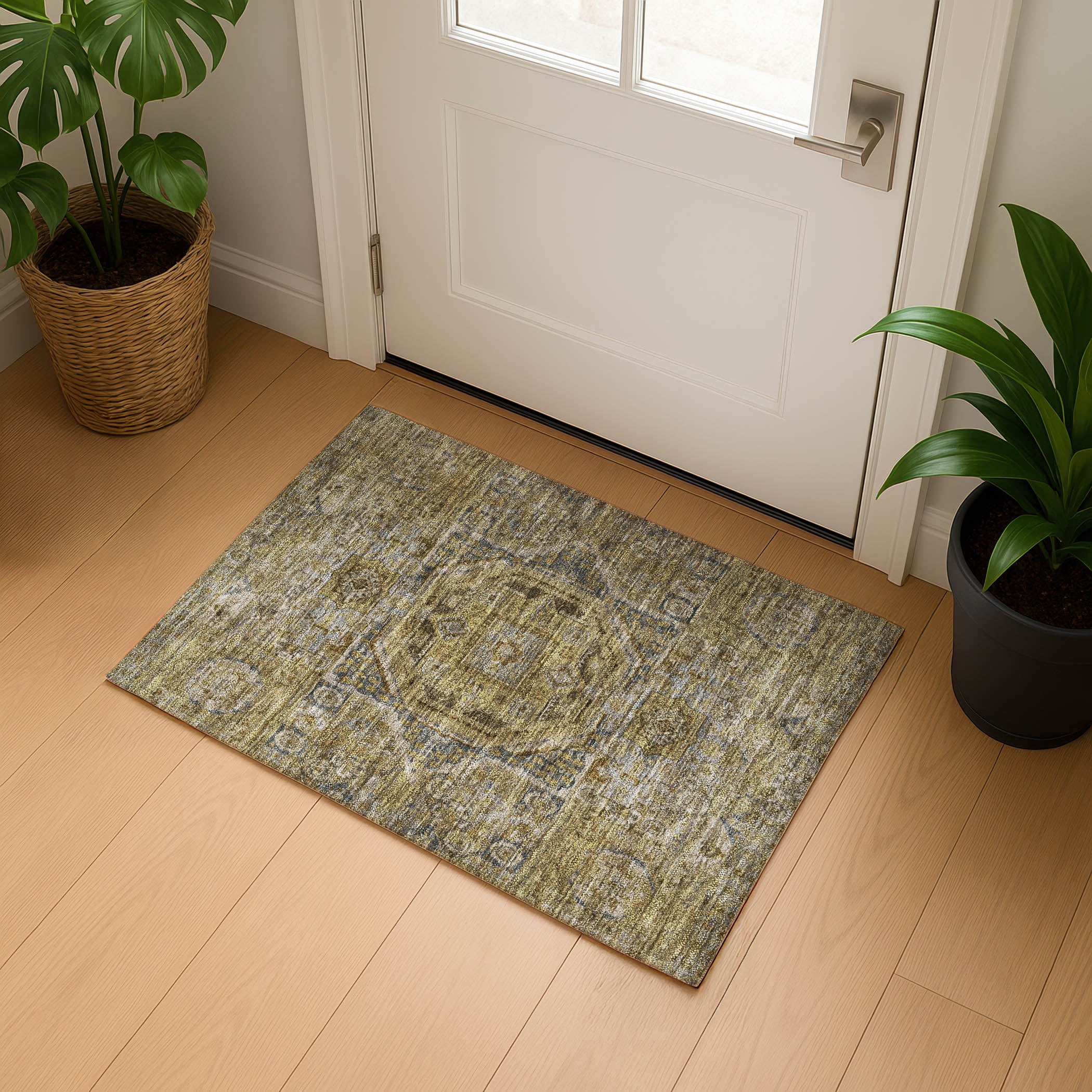 Dublin Machine Washable Traditional Brown Rug 1'8" x 2'6" #shape_Rectangle