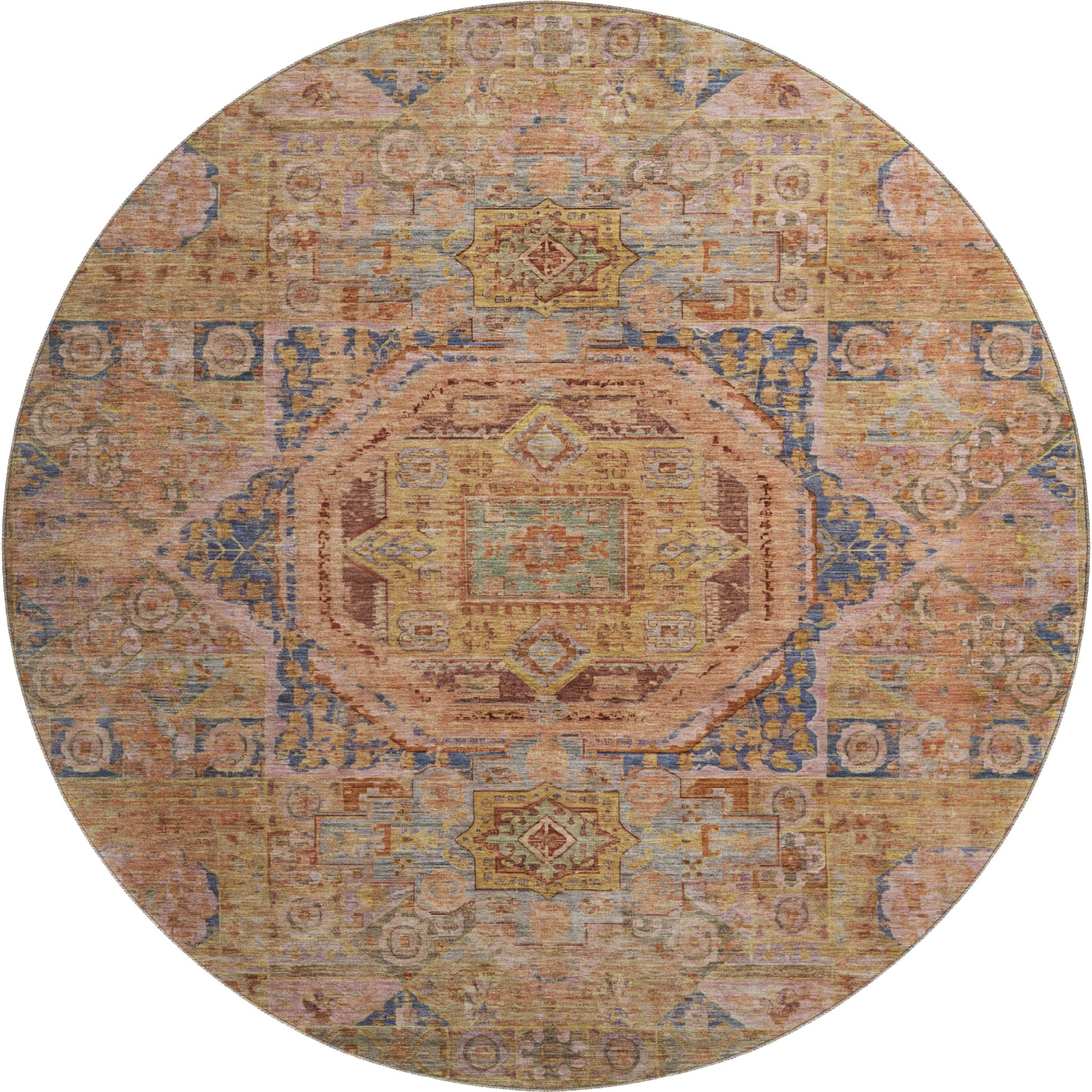 Dublin Machine Washable Traditional Paprika Orange Rug 8' x 8' #shape_Round