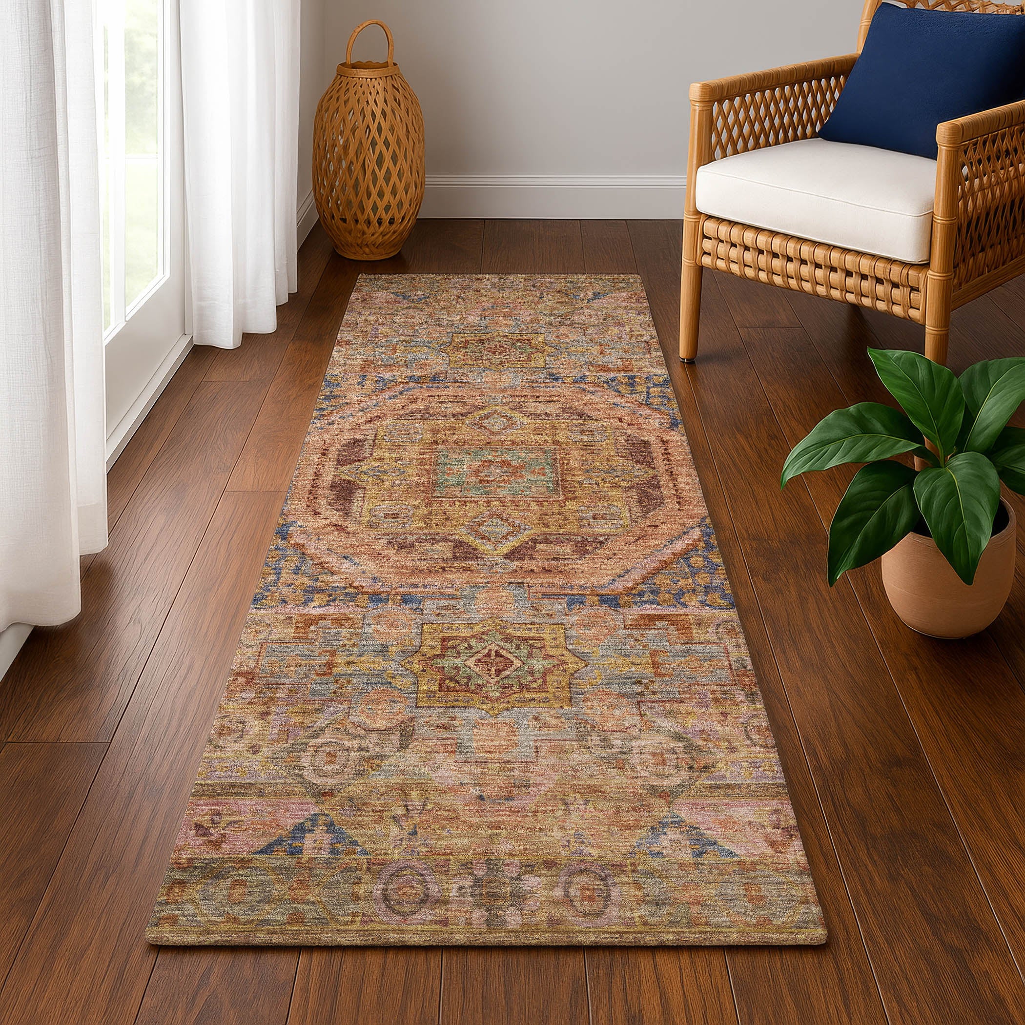 Dublin Machine Washable Traditional Paprika Orange Rug 2'3" x 7'6" #shape_Runner