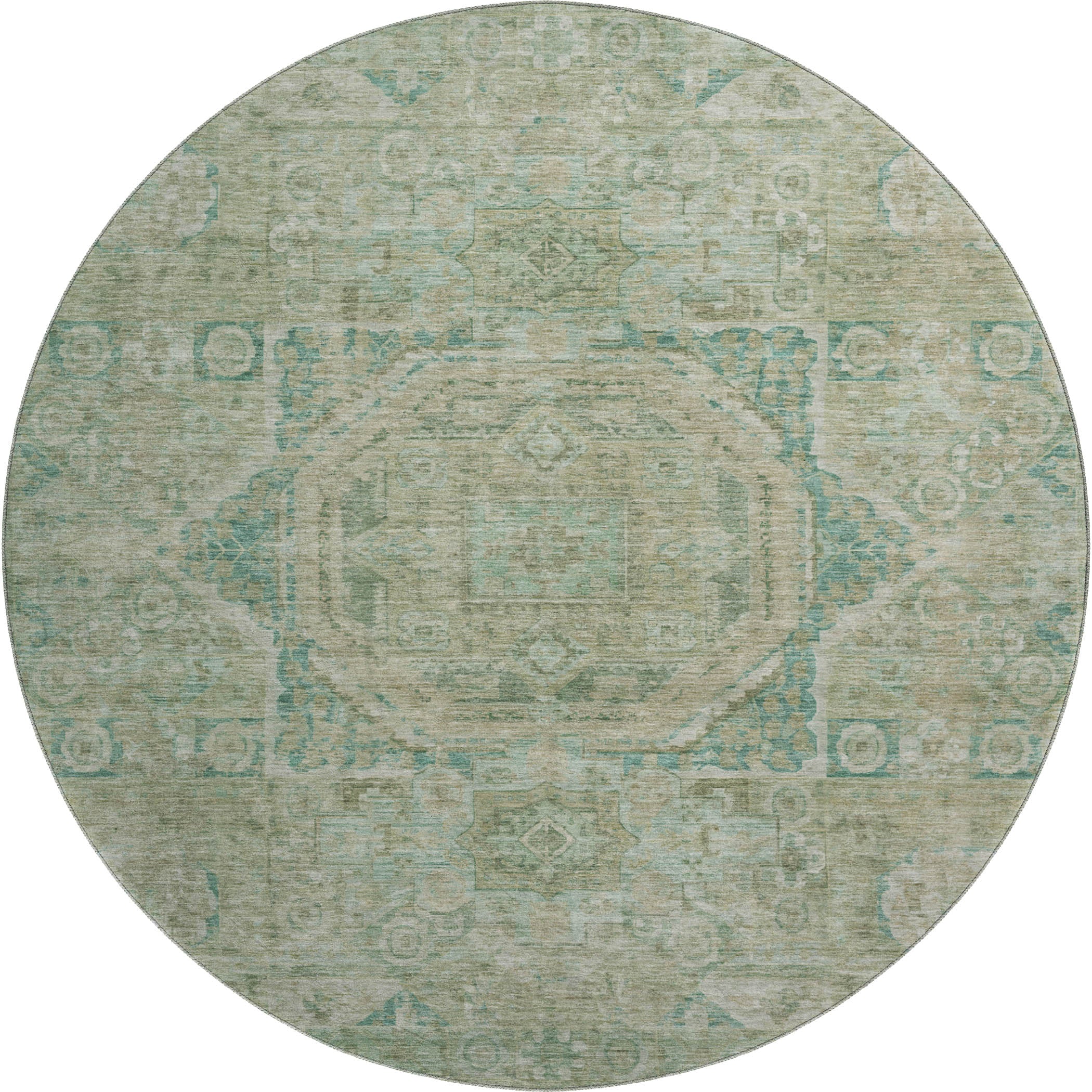 Dublin Machine Washable Traditional Sage Green Rug 8' x 8' #shape_Round