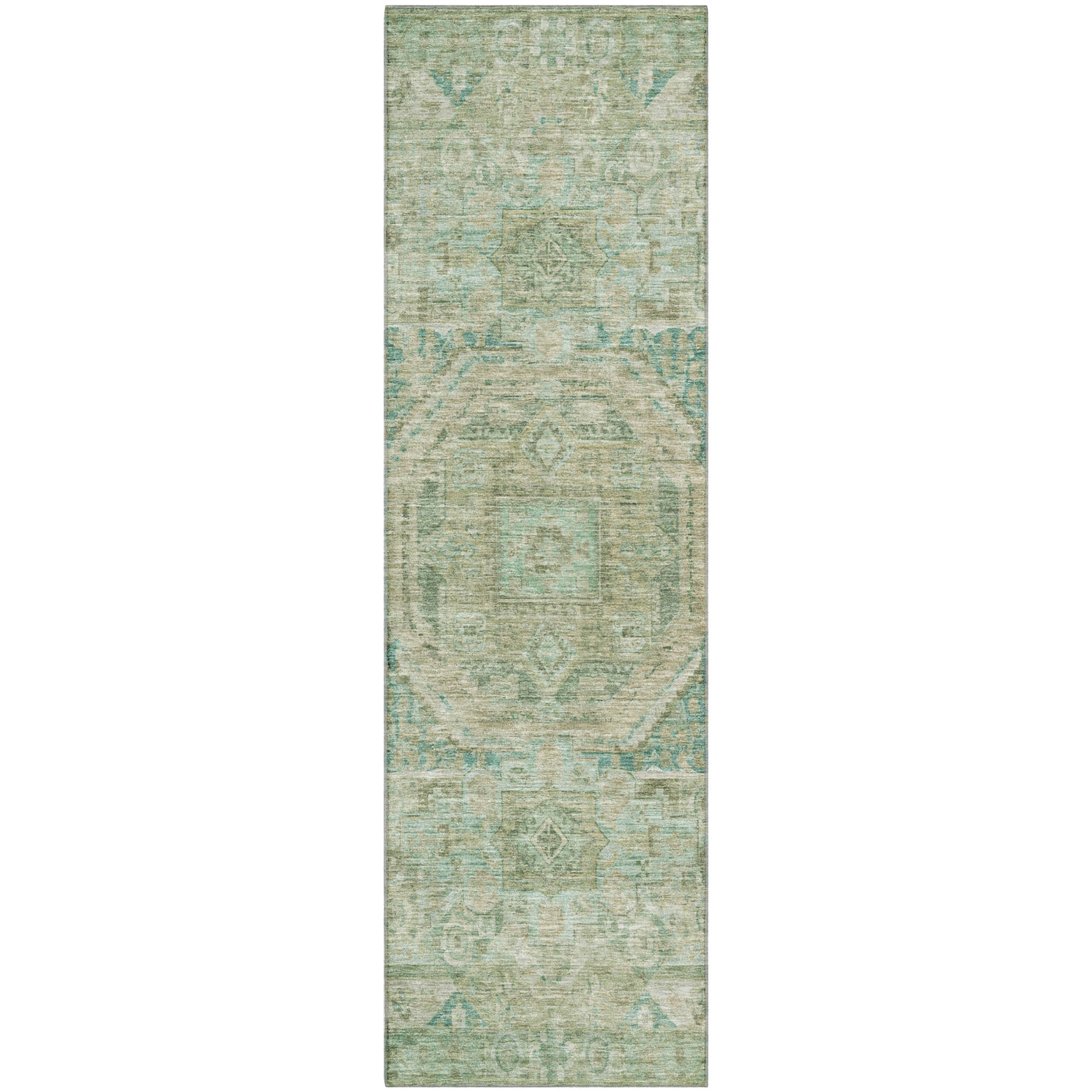Dublin Machine Washable Traditional Sage Green Rug 2'3" x 7'6" #shape_Runner