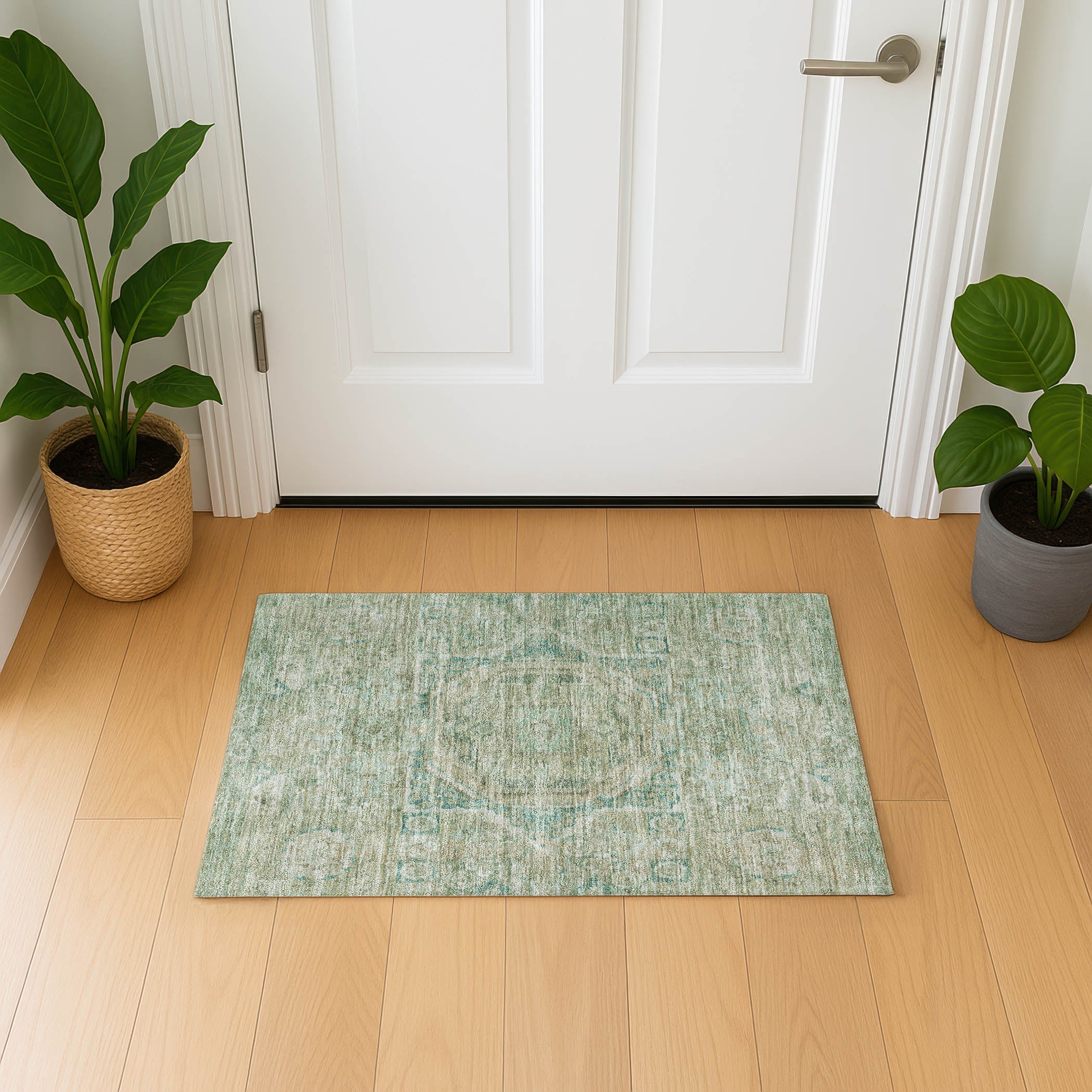Dublin Machine Washable Traditional Sage Green Rug 1'8" x 2'6" #shape_Rectangle