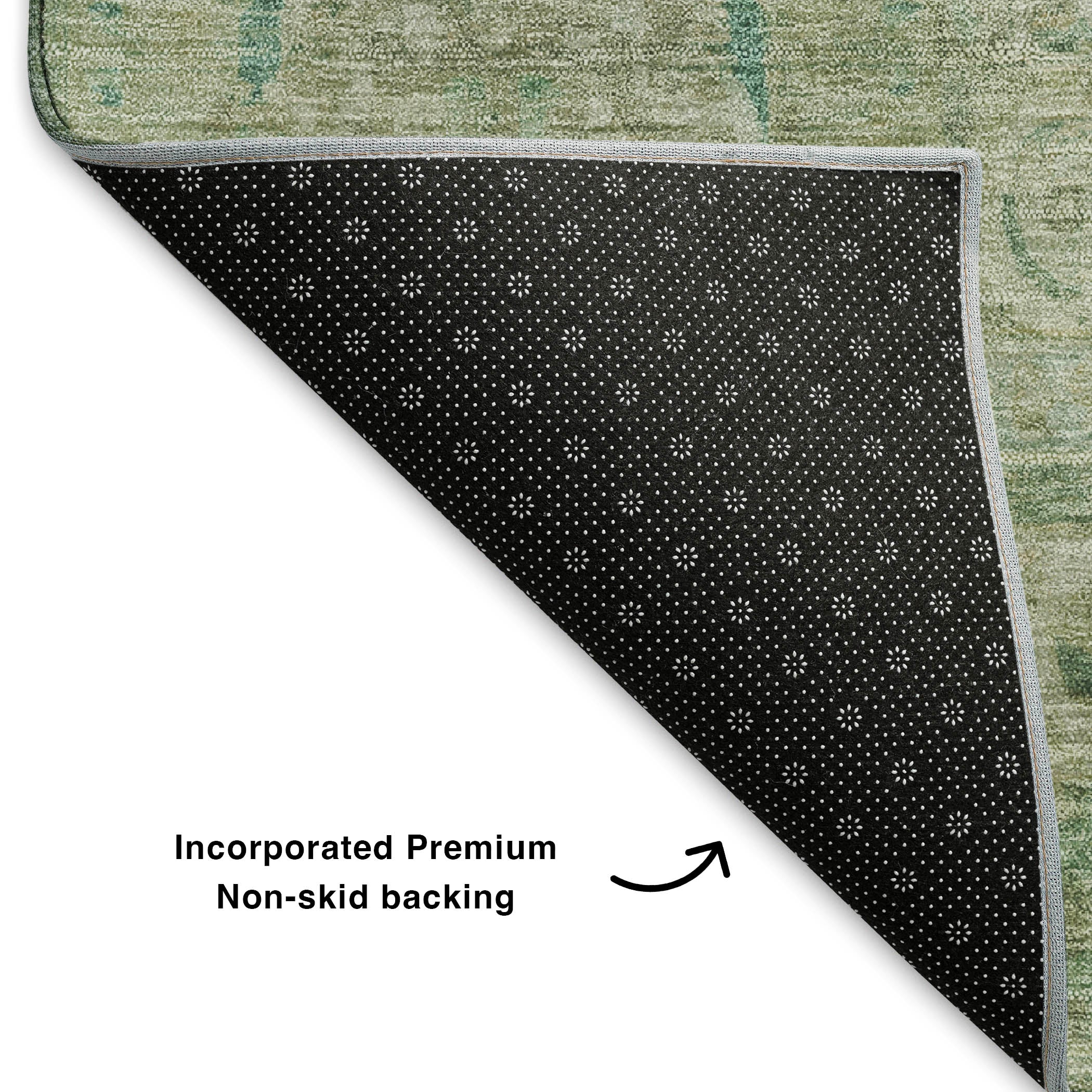 Dublin Machine Washable Traditional Sage Green Rug 1'8" x 2'6" #shape_Rectangle