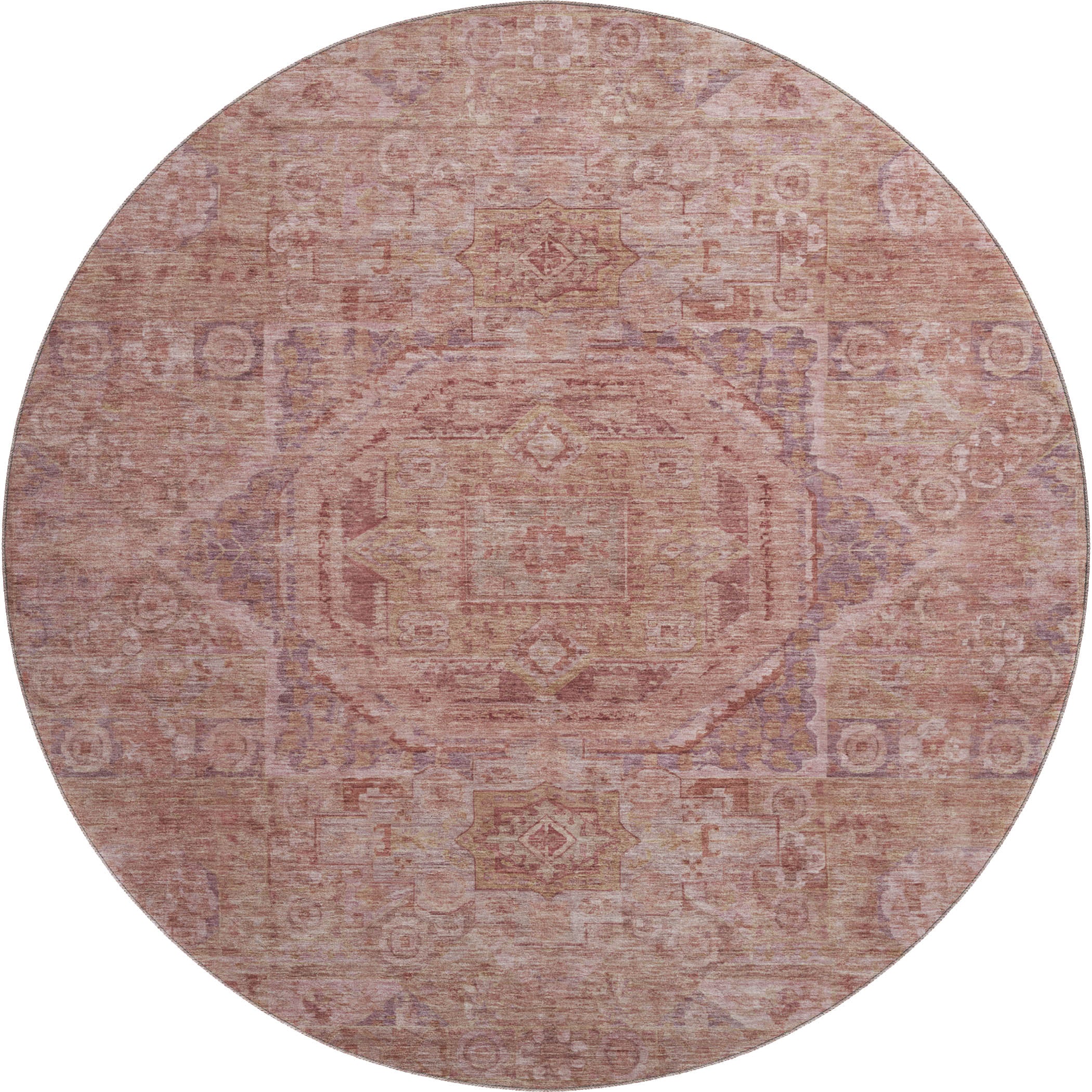 Dublin Machine Washable Traditional Salmon Orange Rug 8' x 8' #shape_Round