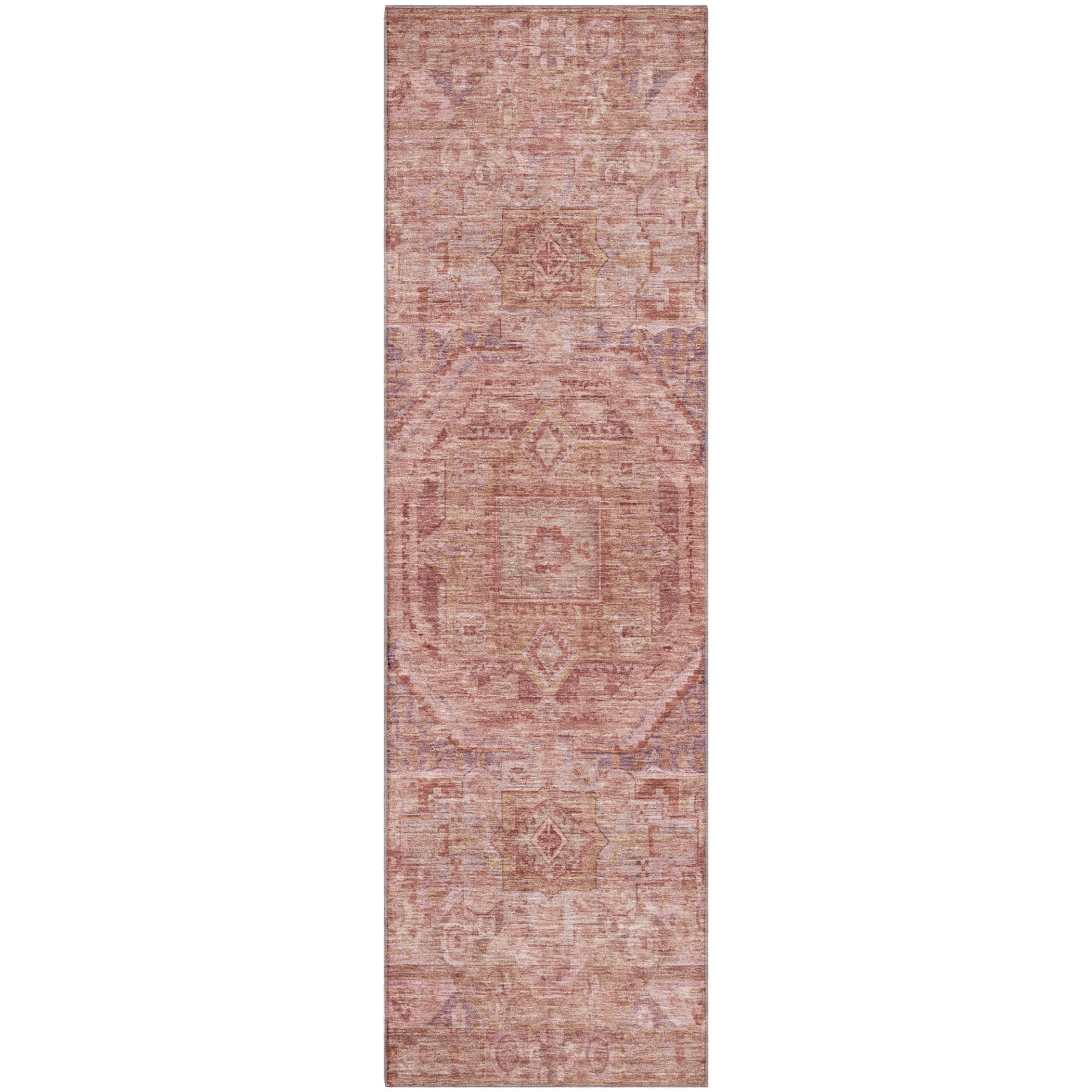 Dublin Machine Washable Traditional Salmon Orange Rug 2'3" x 7'6" #shape_Runner