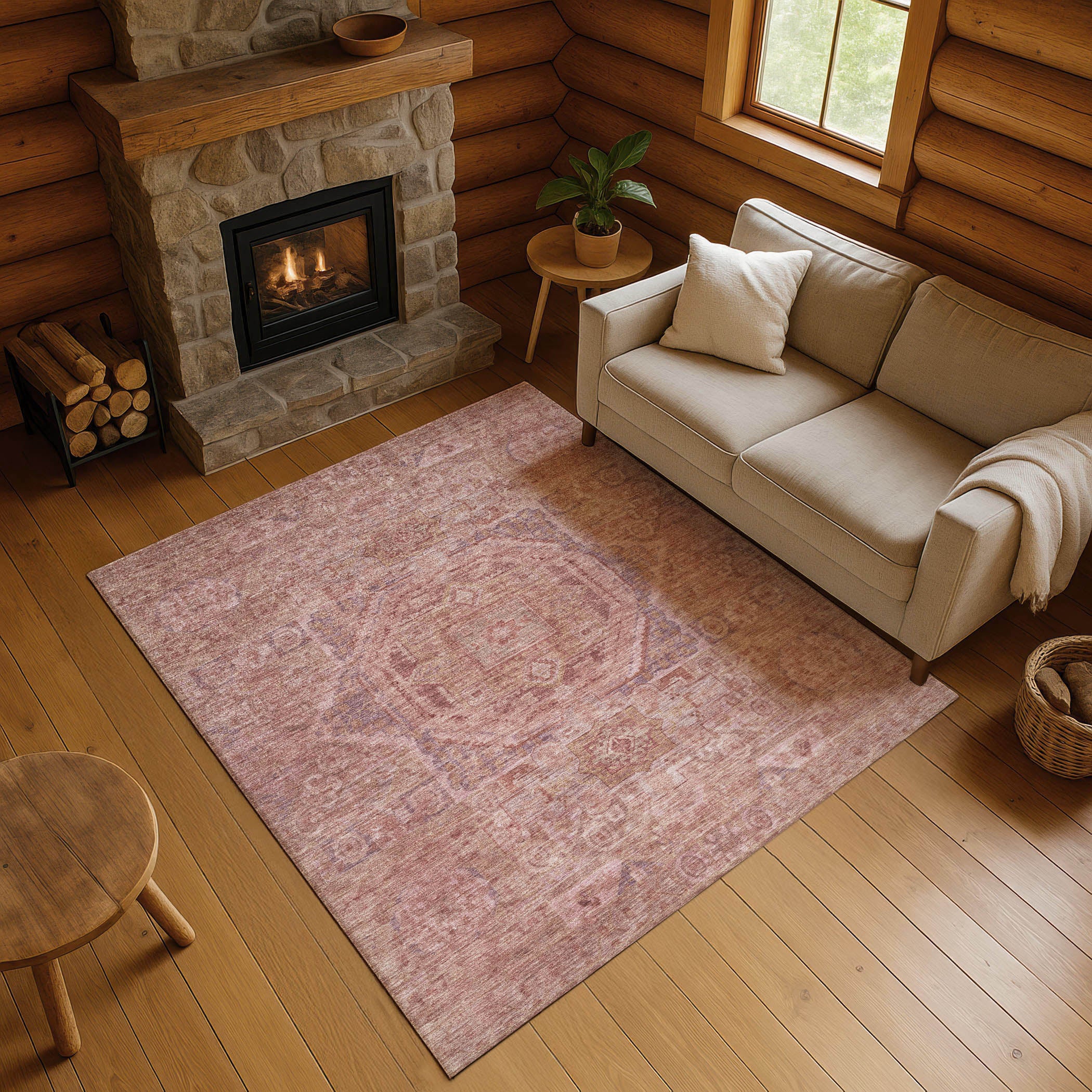 Dublin Machine Washable Traditional Salmon Orange Rug 2'6" x 3'10" #shape_Rectangle