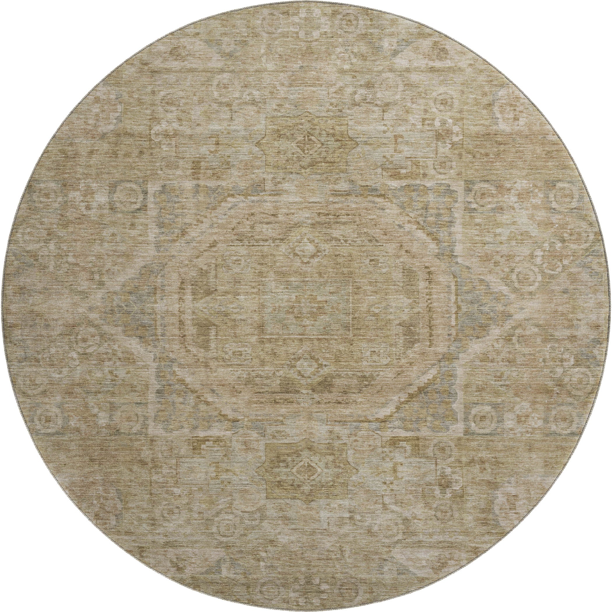 Dublin Machine Washable Traditional Tan Brown Rug 8' x 8' #shape_Round