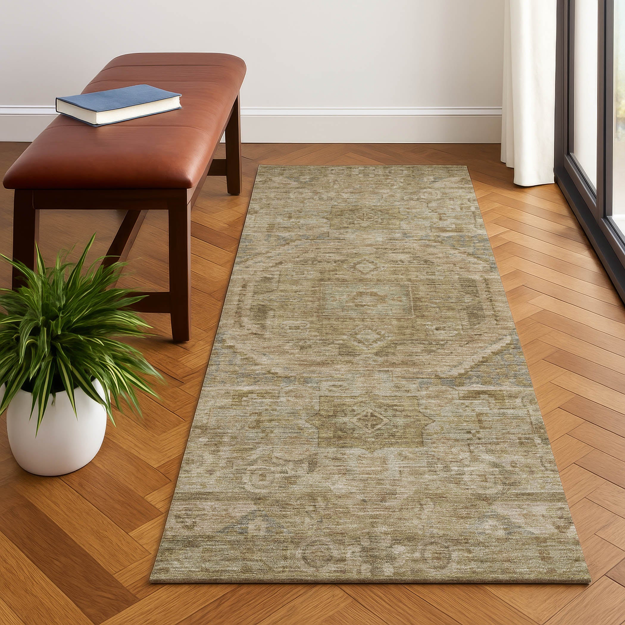 Dublin Machine Washable Traditional Tan Brown Rug 2'3" x 7'6" #shape_Runner