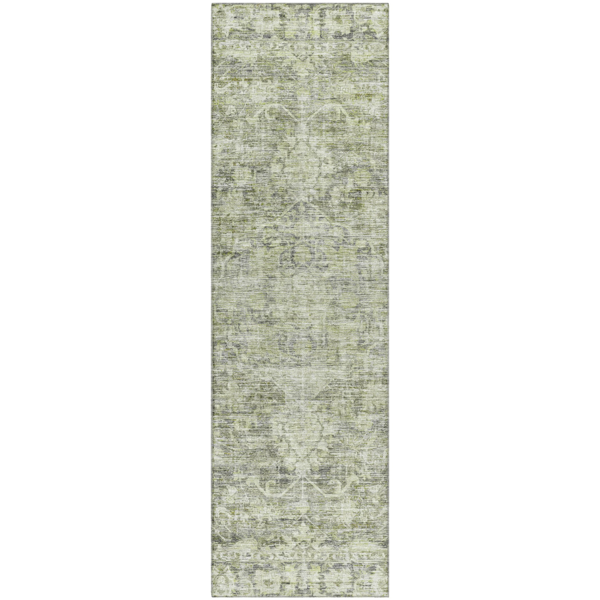 Seoul Machine Washable Traditional Aloe Green Rug 2'3" x 7'6" #shape_Runner