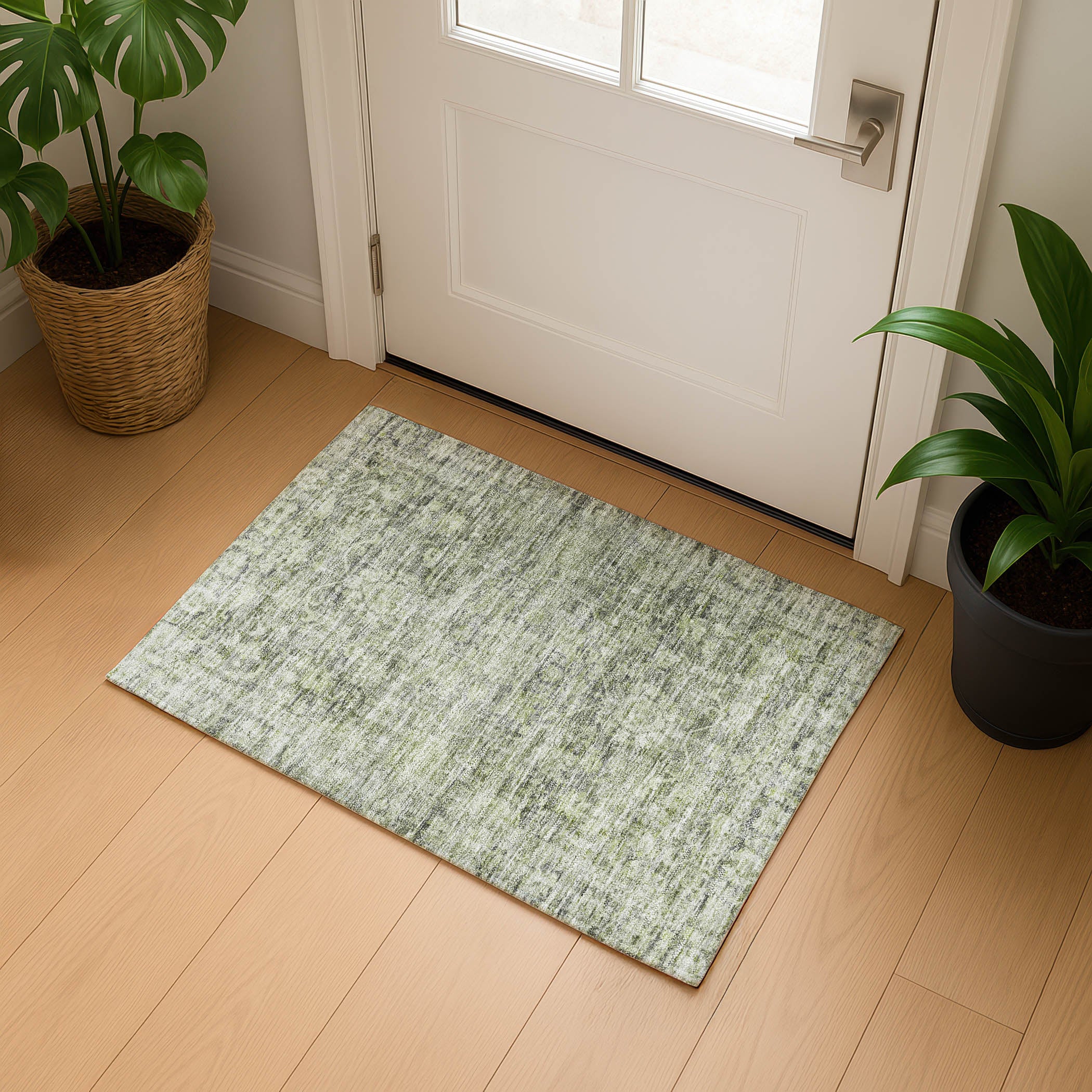 Seoul Machine Washable Traditional Aloe Green Rug 1'8" x 2'6" #shape_Rectangle