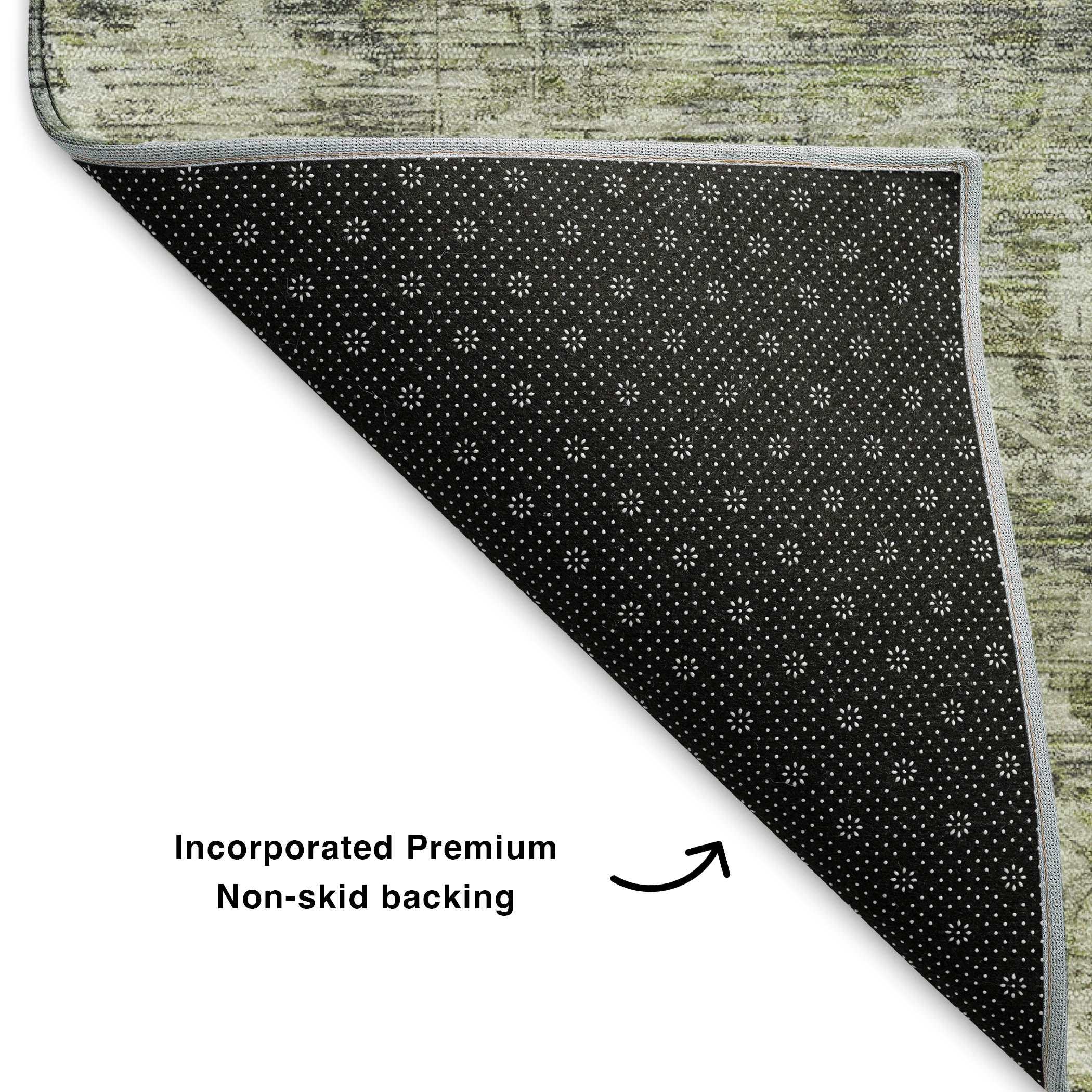 Seoul Machine Washable Traditional Aloe Green Rug 1'8" x 2'6" #shape_Rectangle