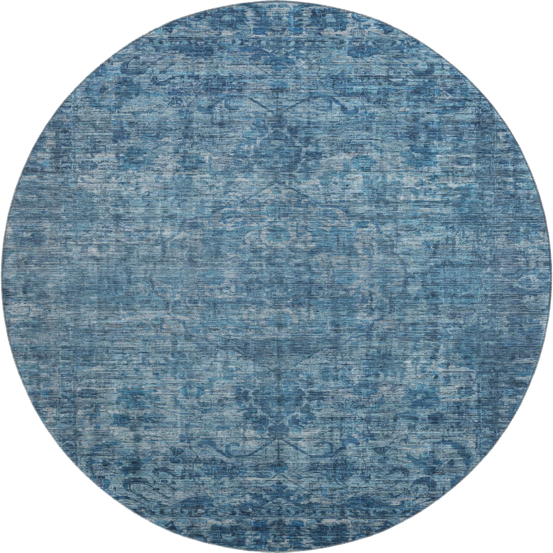 Seoul Machine Washable Traditional Blue Rug 8' x 8' #shape_Round