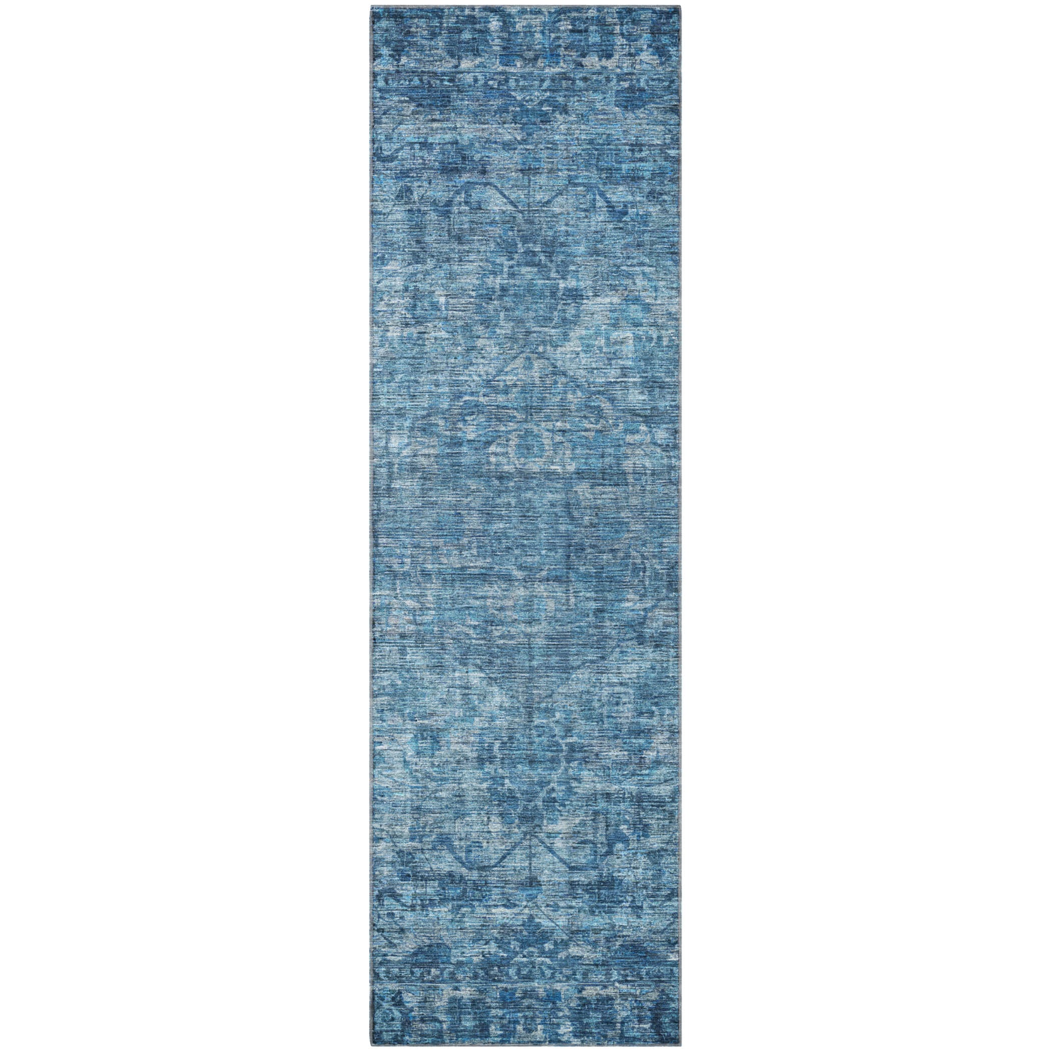 Seoul Machine Washable Traditional Blue Rug 2'3" x 7'6" #shape_Runner