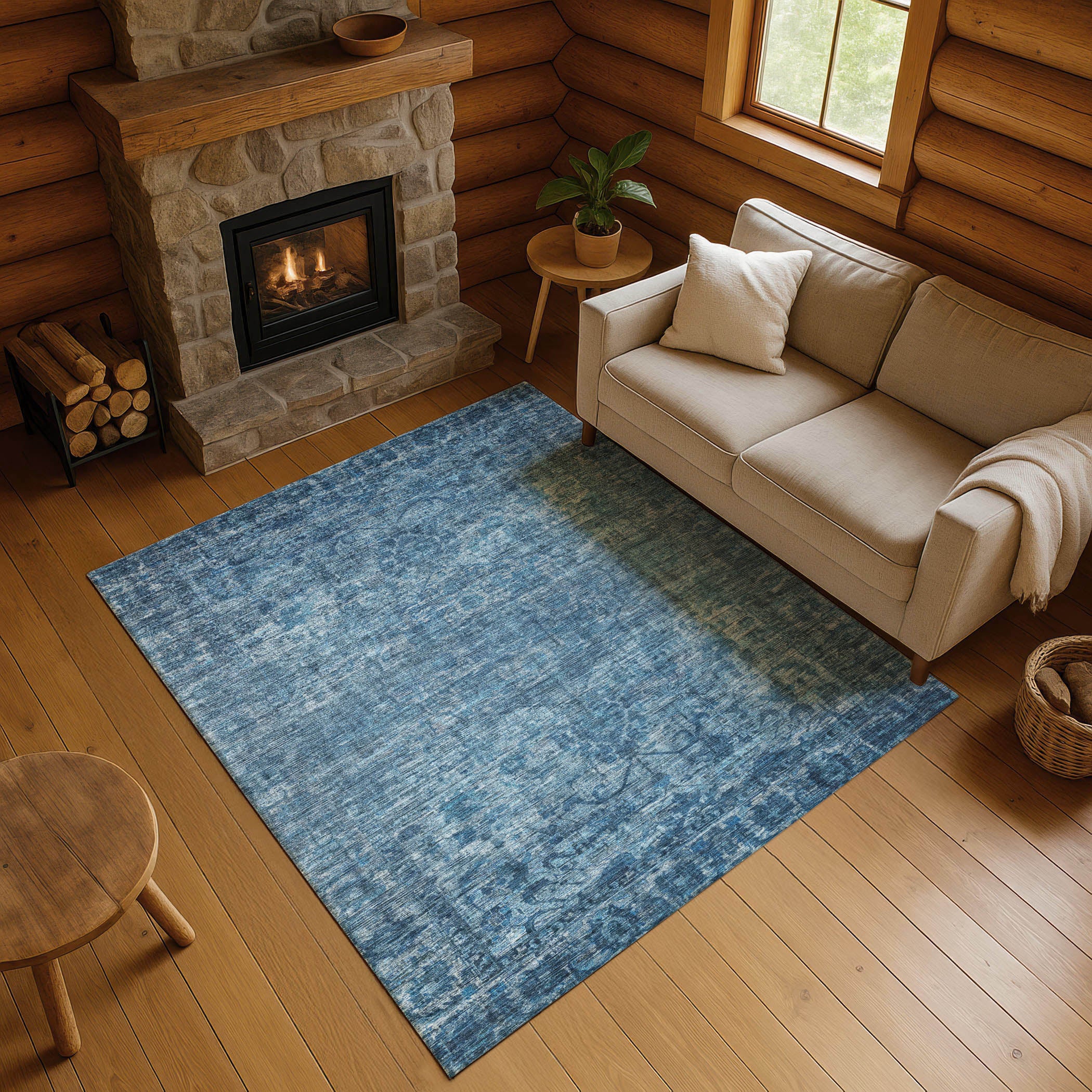 Seoul Machine Washable Traditional Blue Rug 2'6" x 3'10" #shape_Rectangle