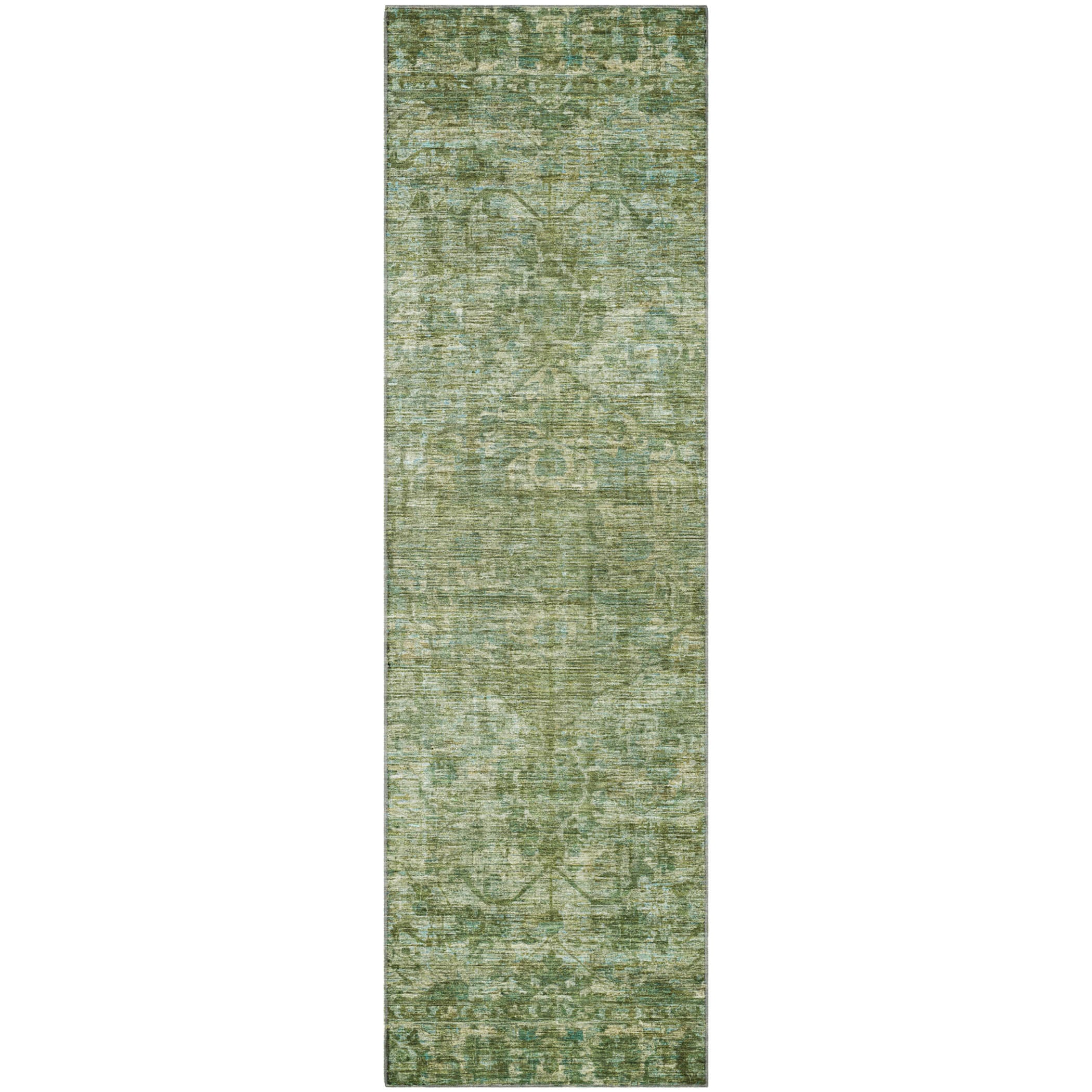 Seoul Machine Washable Traditional Olive Green Rug 2'3" x 7'6" #shape_Runner
