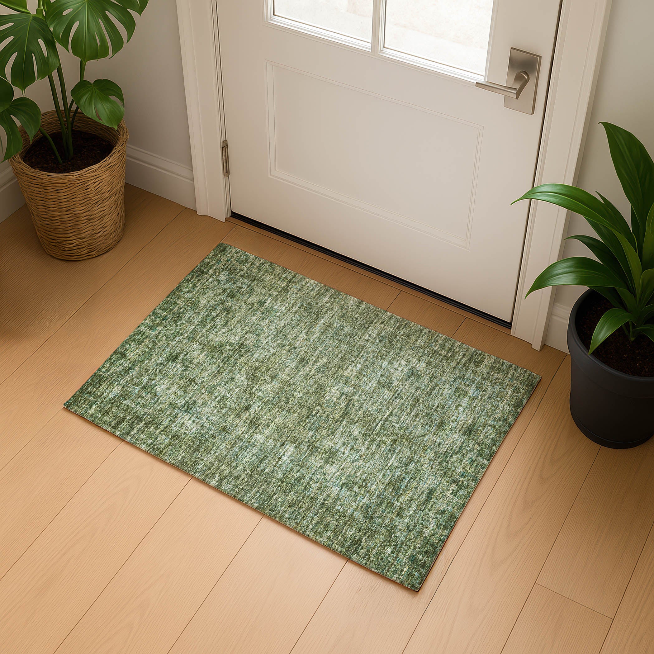 Seoul Machine Washable Traditional Olive Green Rug 1'8" x 2'6" #shape_Rectangle