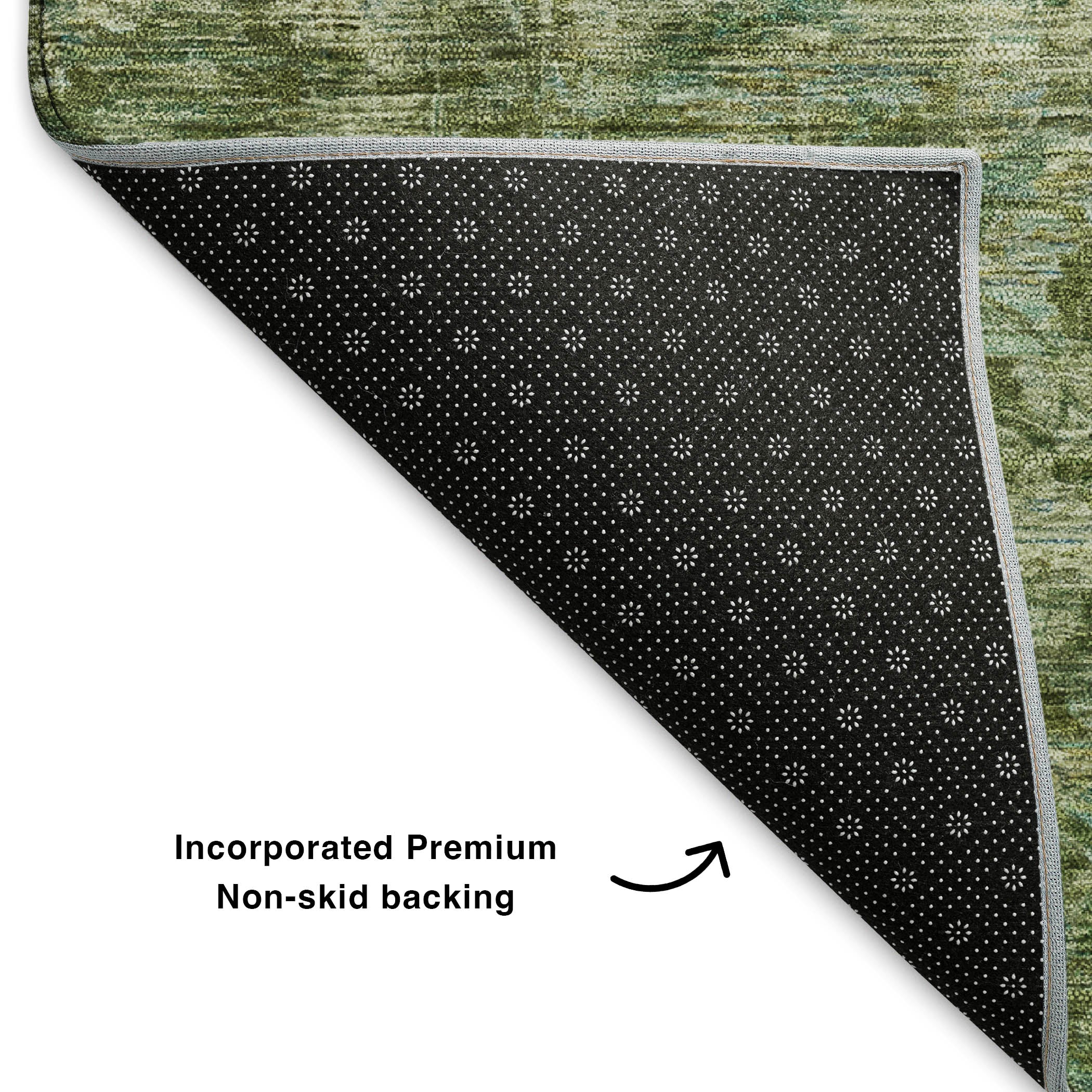 Seoul Machine Washable Traditional Olive Green Rug 1'8" x 2'6" #shape_Rectangle