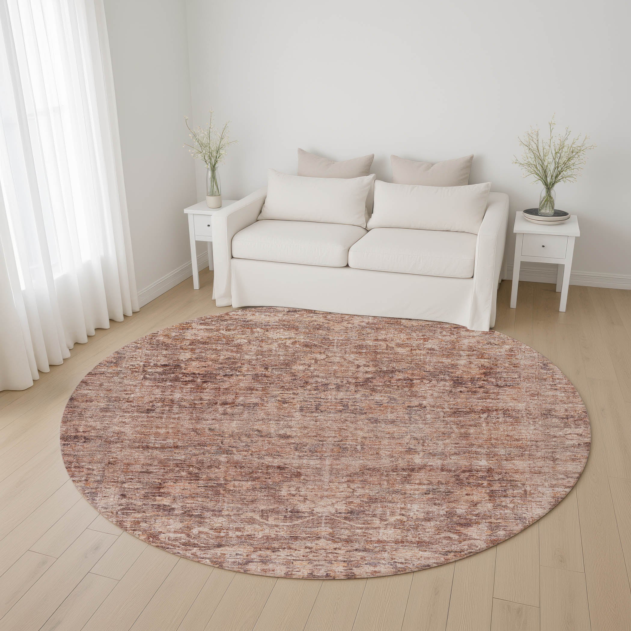Seoul Machine Washable Traditional Paprika Orange Rug 8' x 8' #shape_Round
