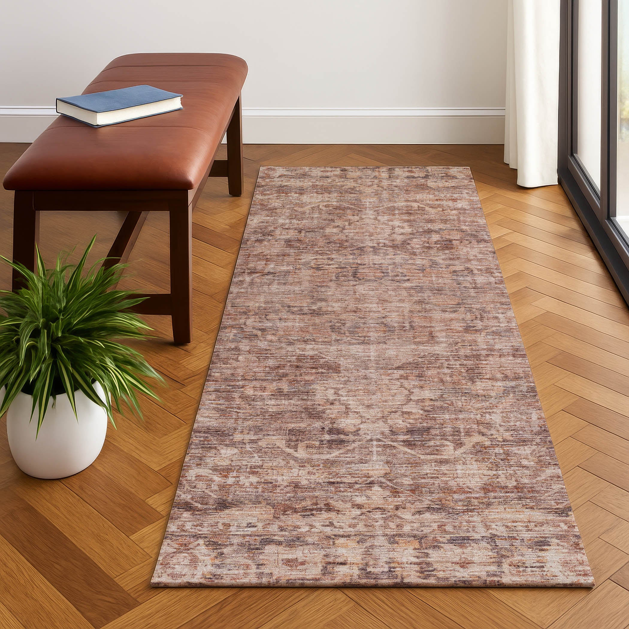 Seoul Machine Washable Traditional Paprika Orange Rug 2'3" x 7'6" #shape_Runner