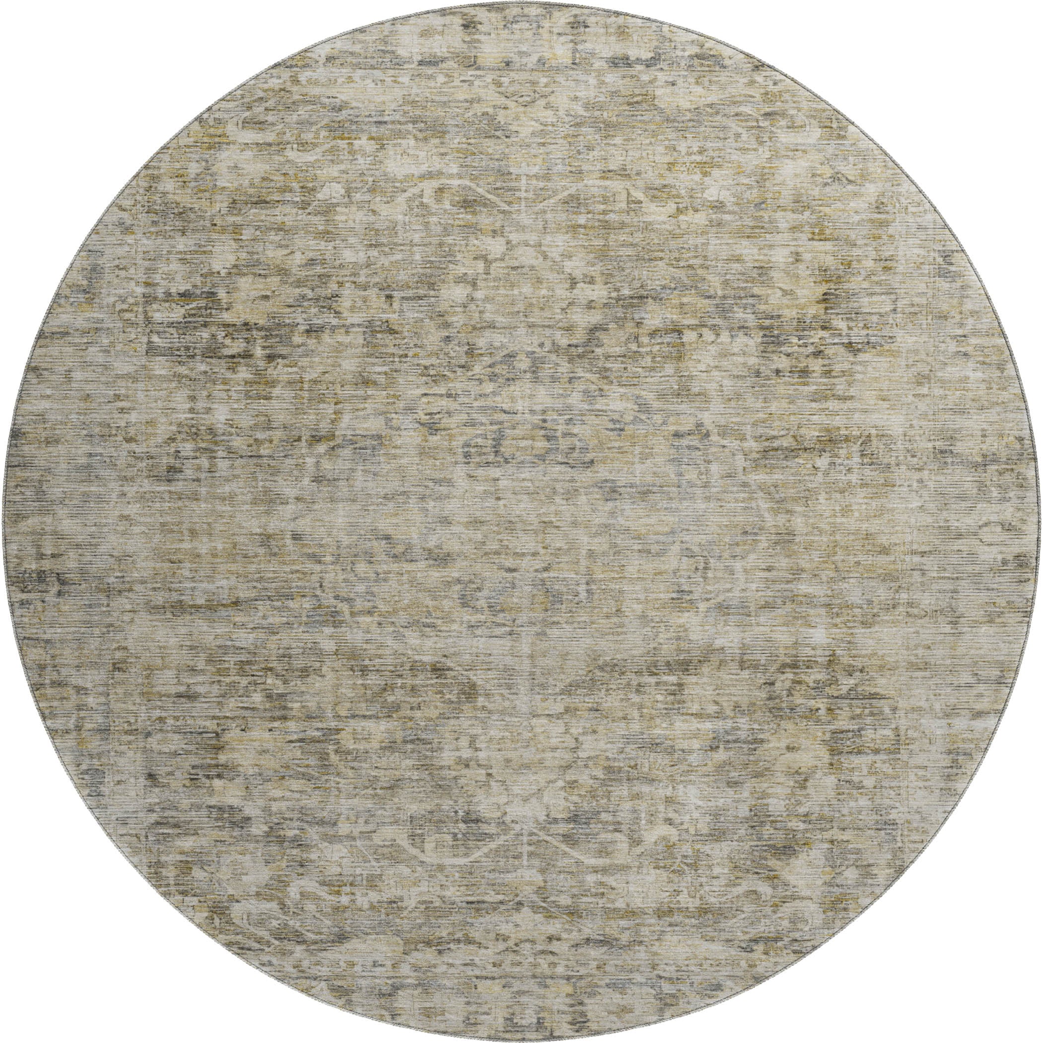 Seoul Machine Washable Traditional Pewter Gray Rug 8' x 8' #shape_Round