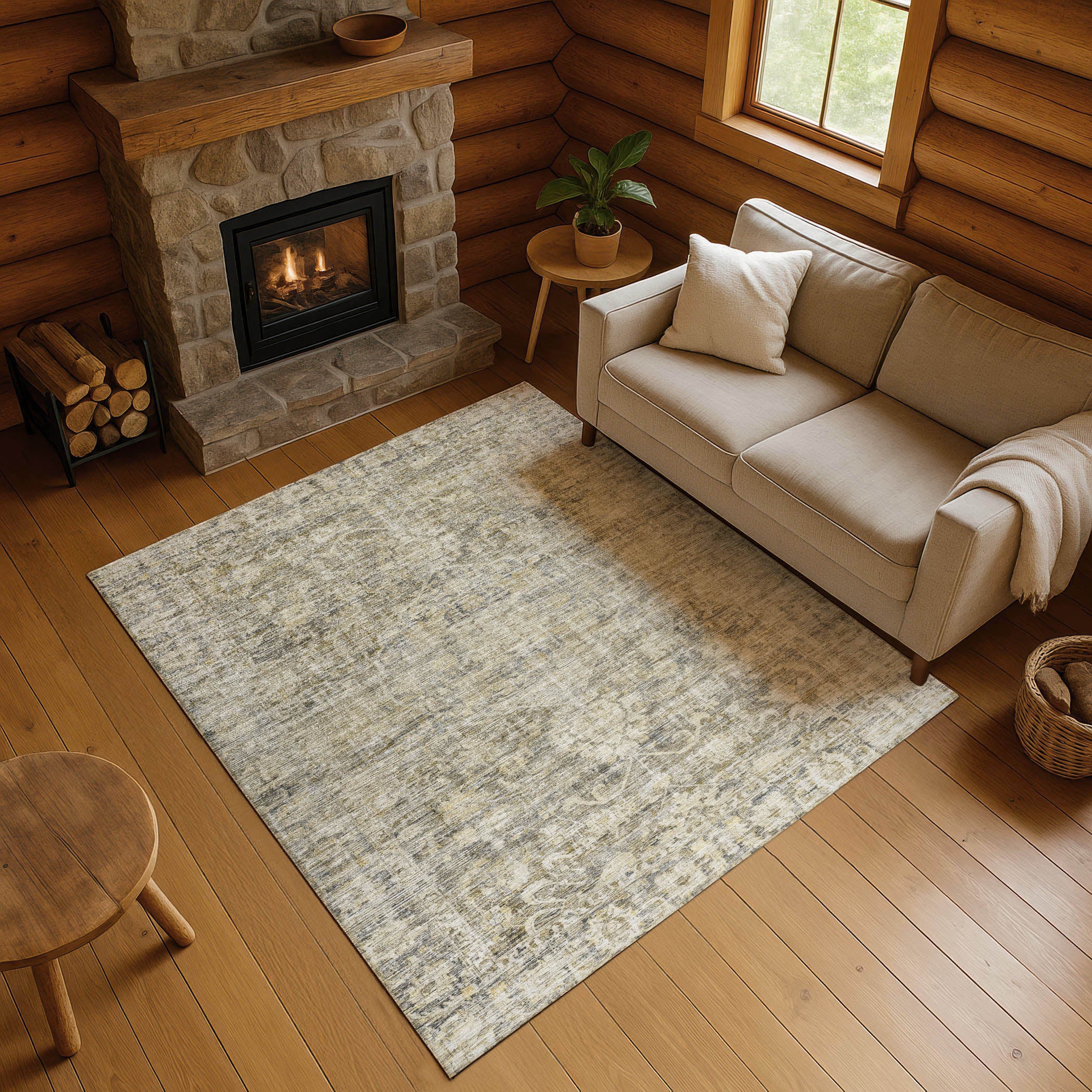 Seoul Machine Washable Traditional Pewter Gray Rug 2'6" x 3'10" #shape_Rectangle