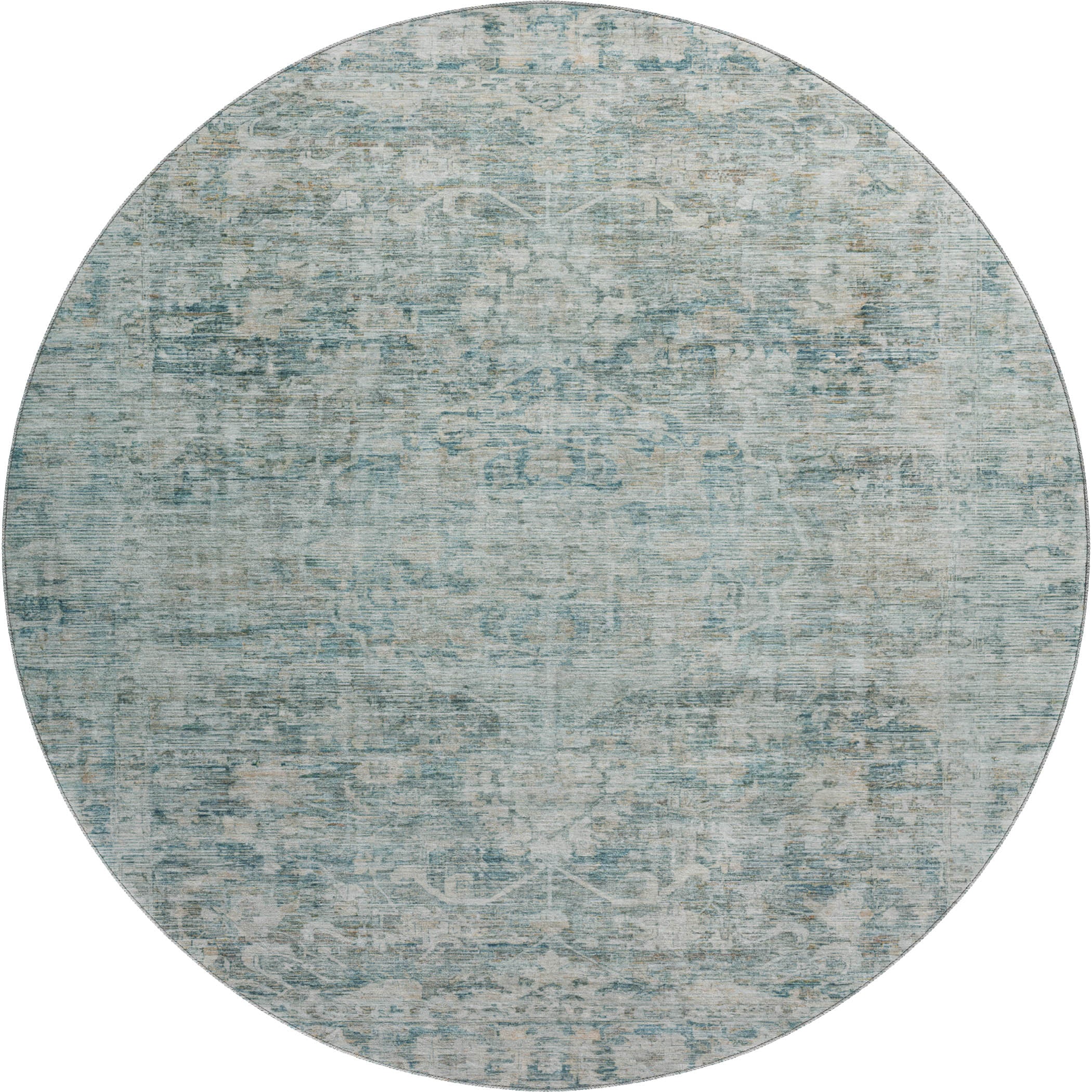 Seoul Machine Washable Traditional Teal Rug 8' x 8' #shape_Round