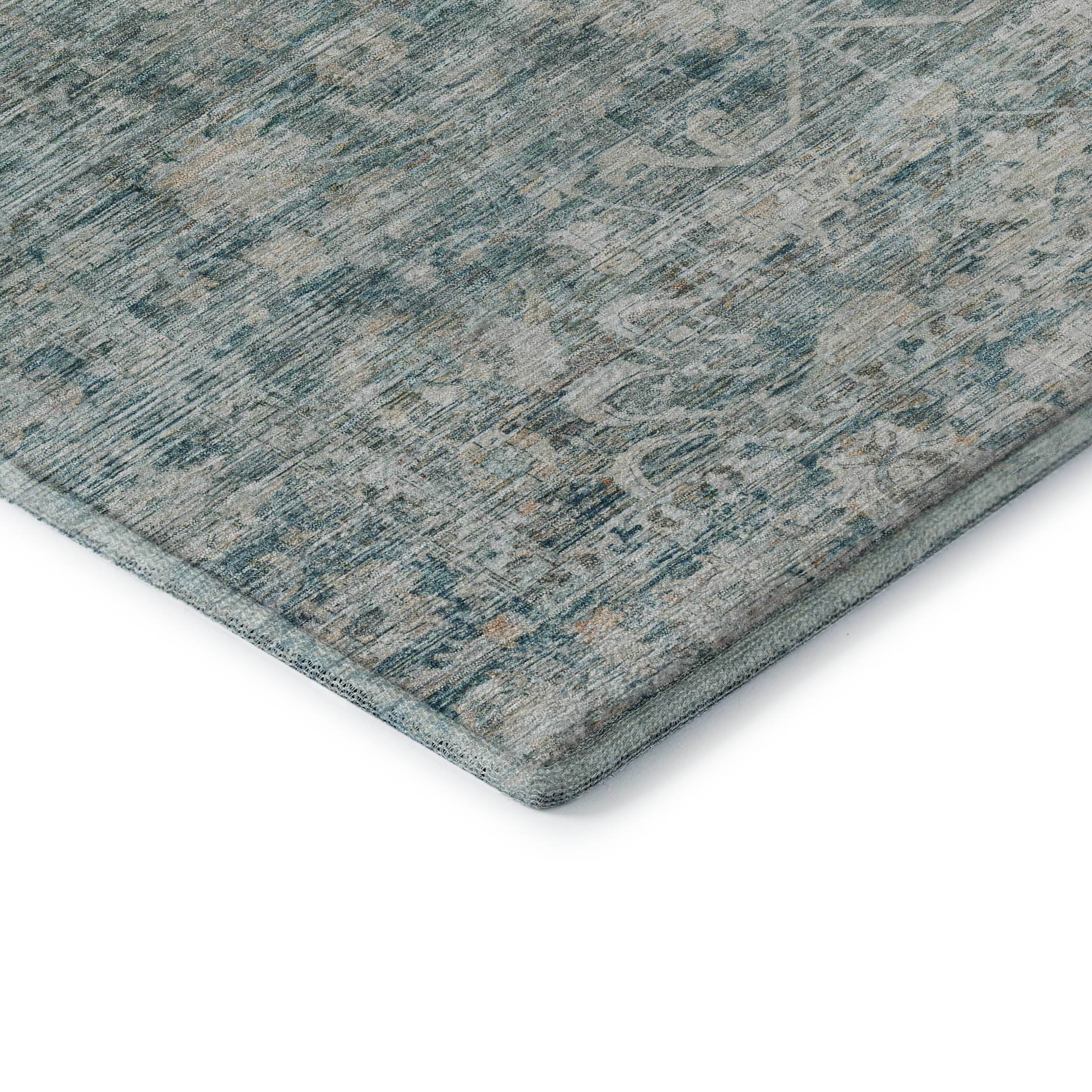 Seoul Machine Washable Traditional Teal Rug 1'8" x 2'6" #shape_Rectangle