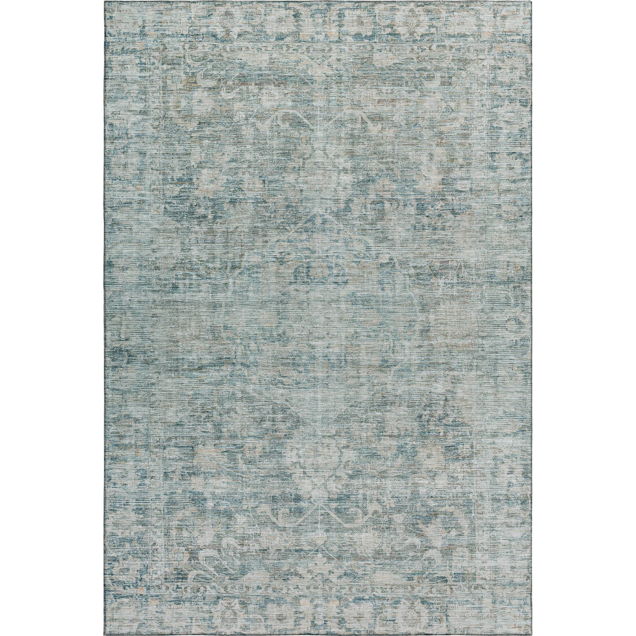 Seoul Machine Washable Traditional Teal Rug 2'6" x 3'10" #shape_Rectangle