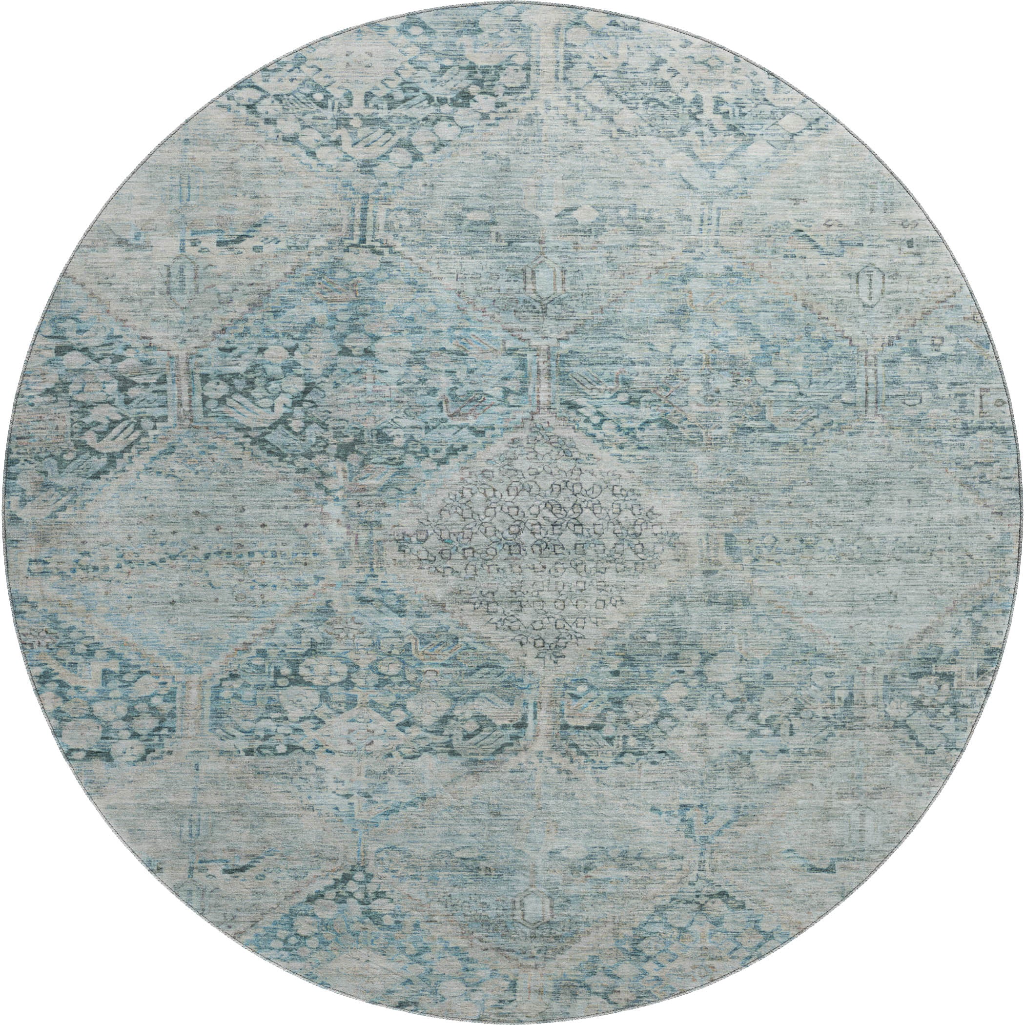Lucerne Machine Washable Transitional Blue Rug 8' x 8' #shape_Round
