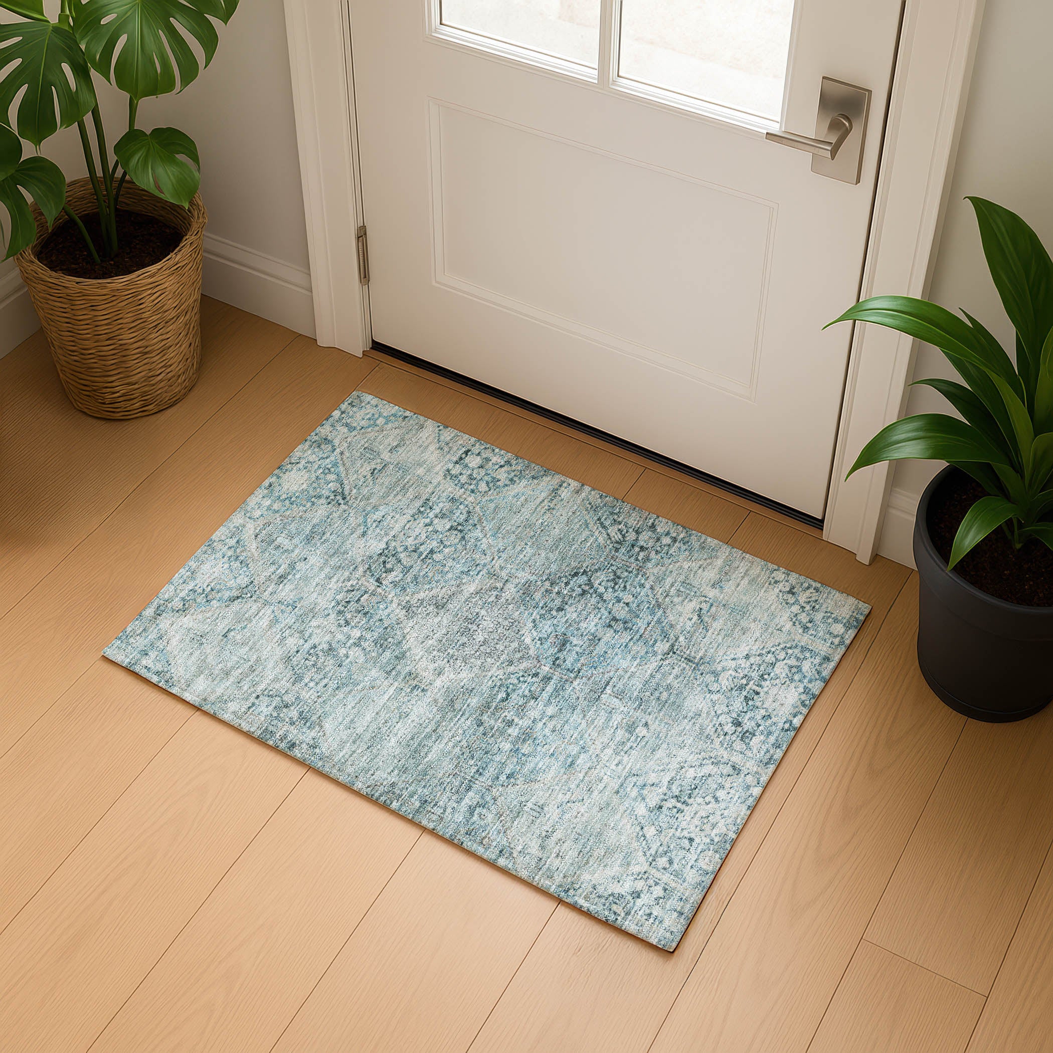 Lucerne Machine Washable Transitional Blue Rug 1'8" x 2'6" #shape_Rectangle