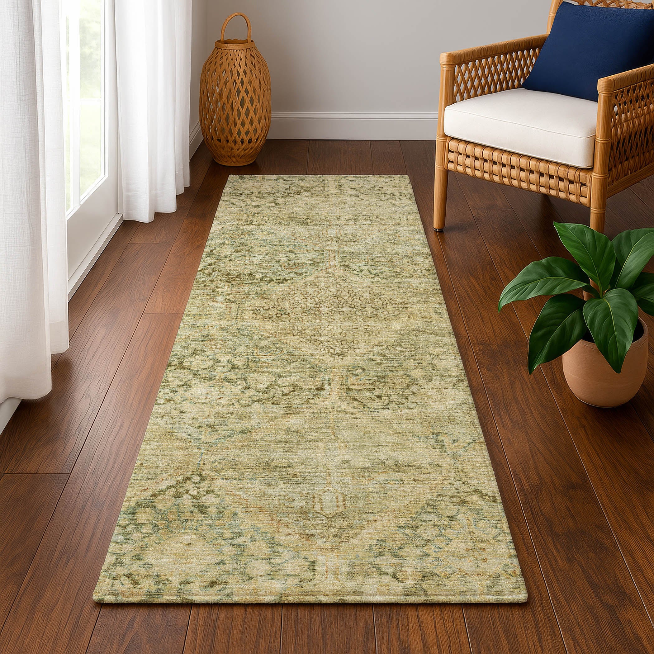 Lucerne Machine Washable Transitional Fern Green Rug 2'3" x 7'6" #shape_Runner