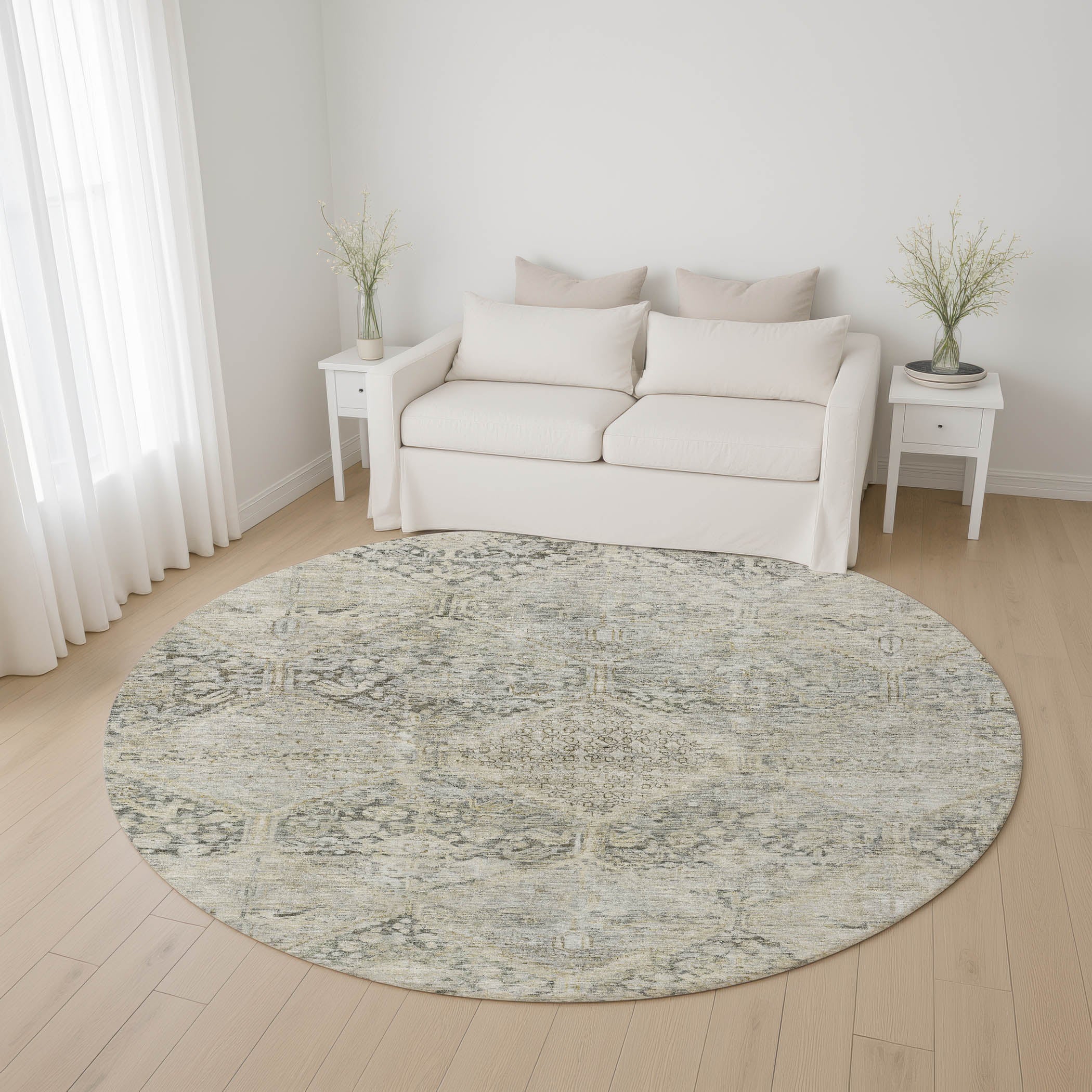 Lucerne Machine Washable Transitional Pewter Gray Rug 8' x 8' #shape_Round