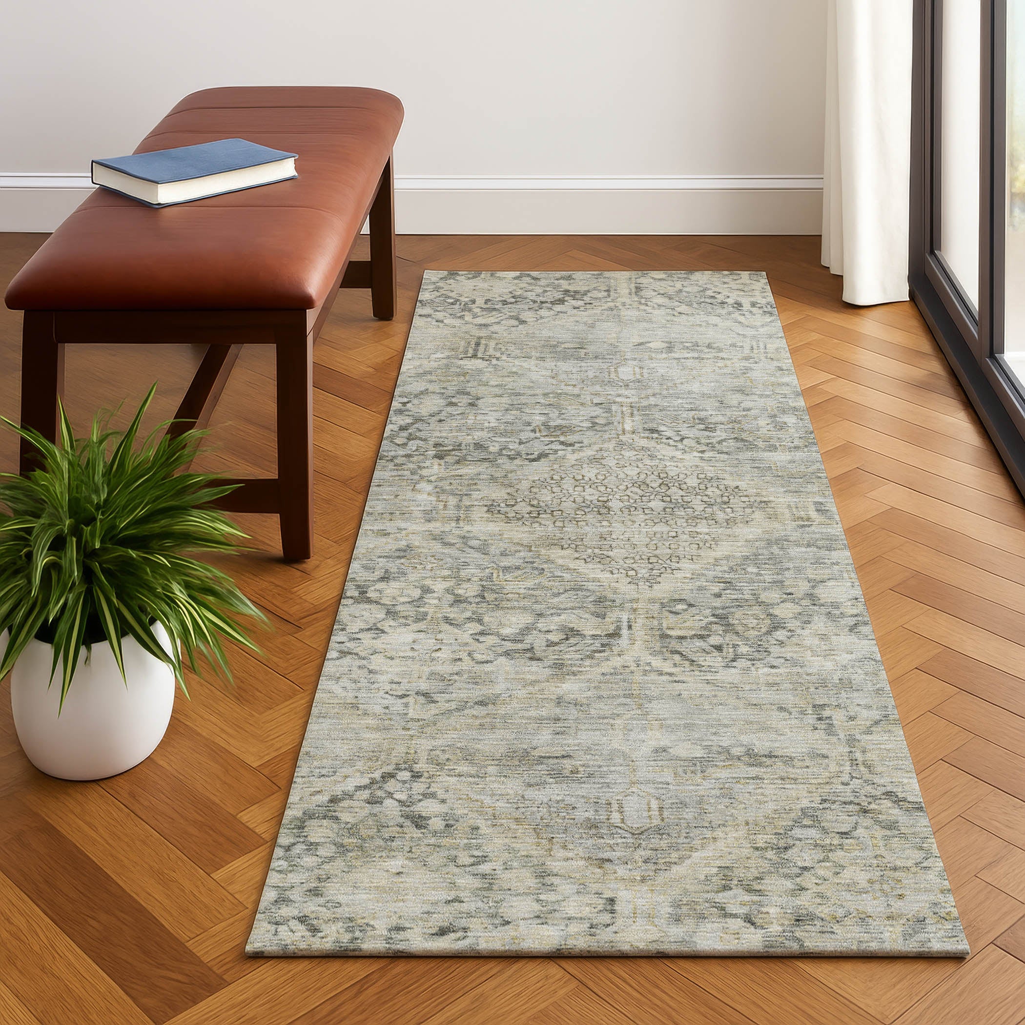 Lucerne Machine Washable Transitional Pewter Gray Rug 2'3" x 7'6" #shape_Runner