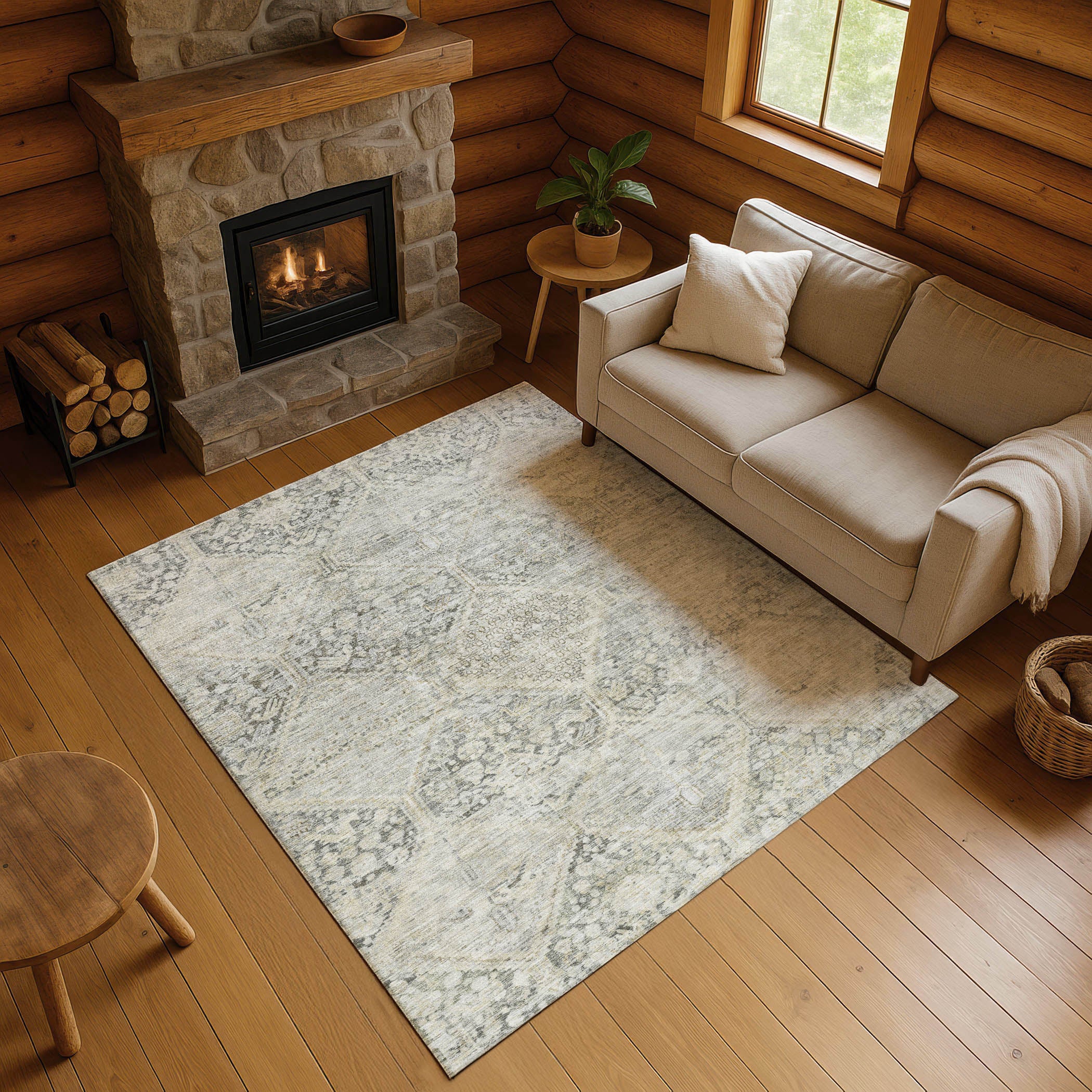 Lucerne Machine Washable Transitional Pewter Gray Rug 2'6" x 3'10" #shape_Rectangle