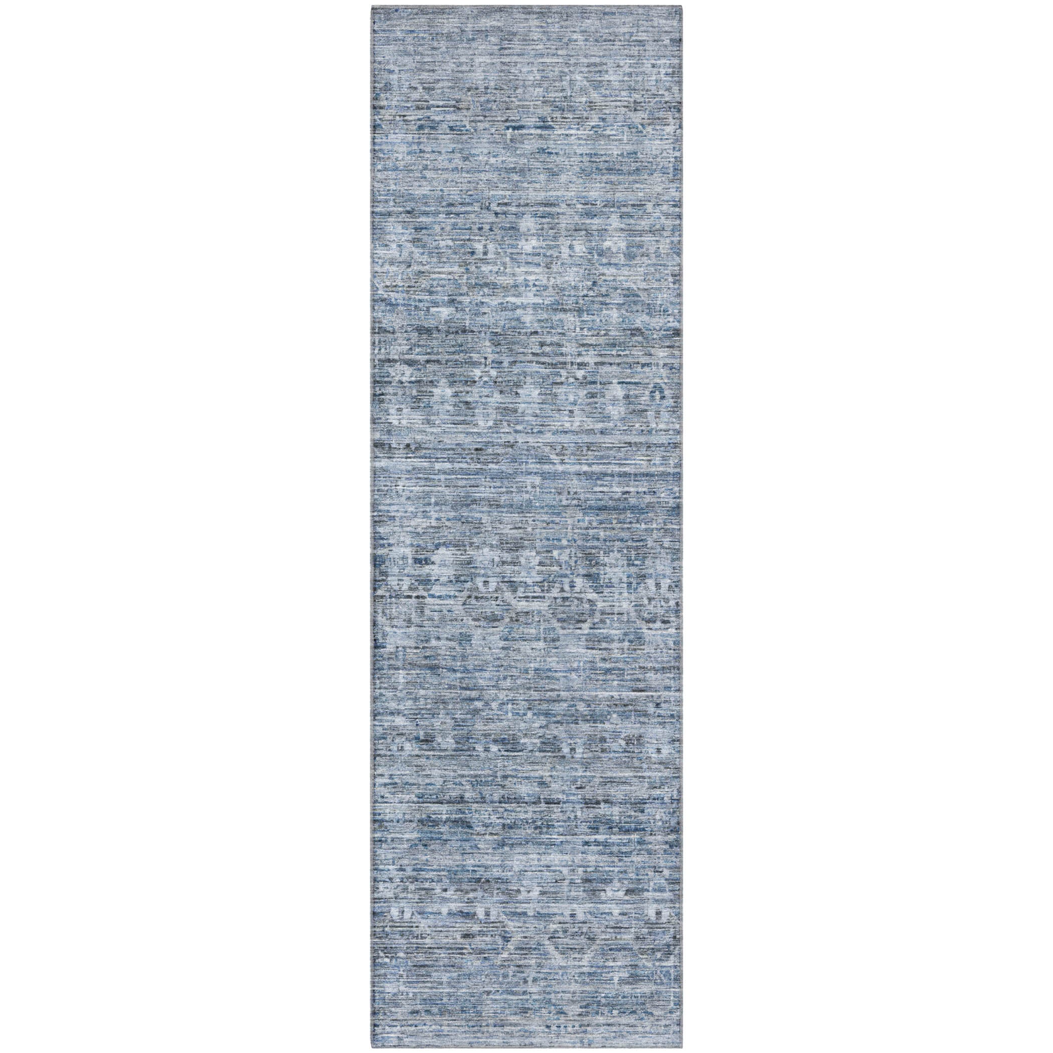 Seville Machine Washable Transitional Blue Rug 2'3" x 7'6" #shape_Runner