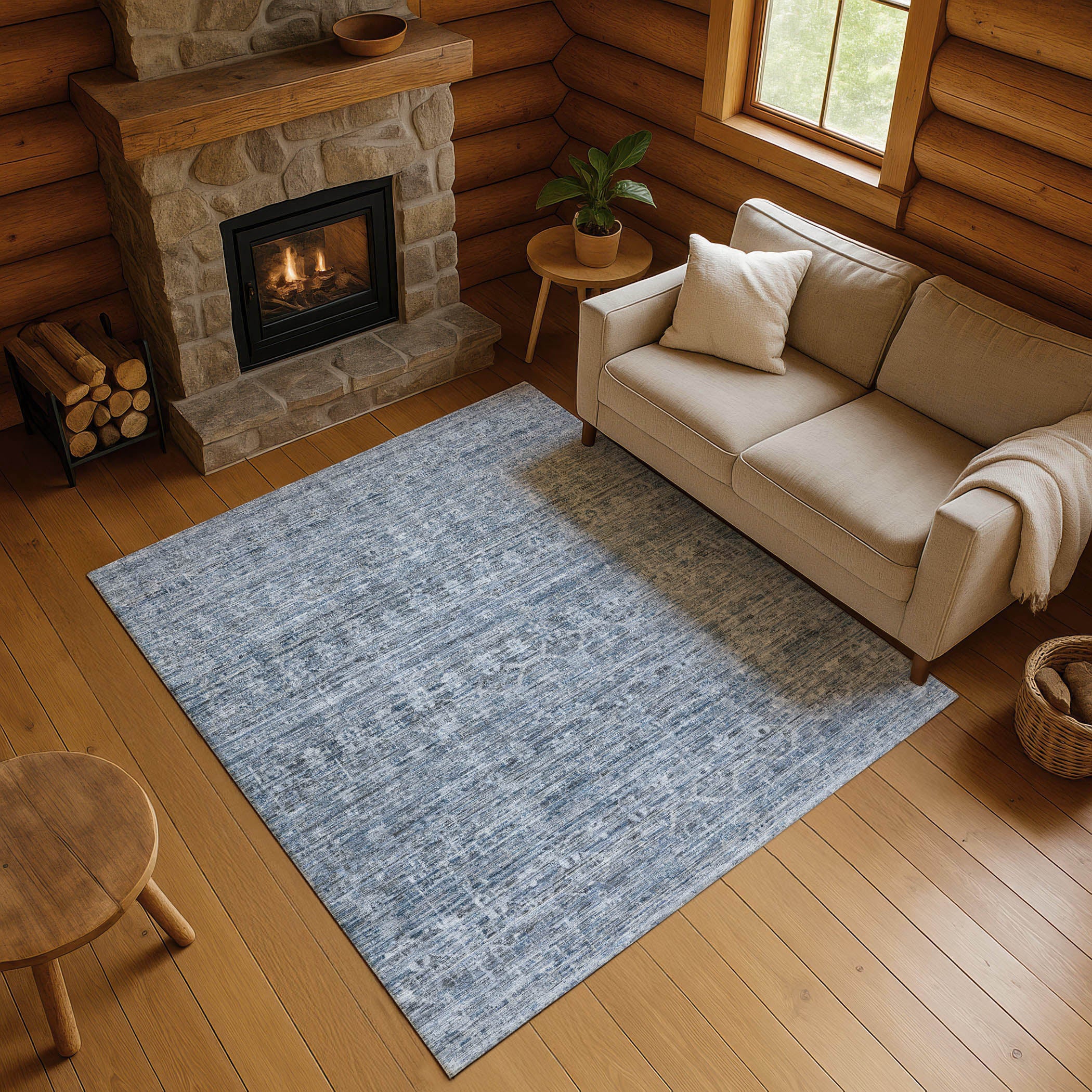 Seville Machine Washable Transitional Blue Rug 2'6" x 3'10" #shape_Rectangle