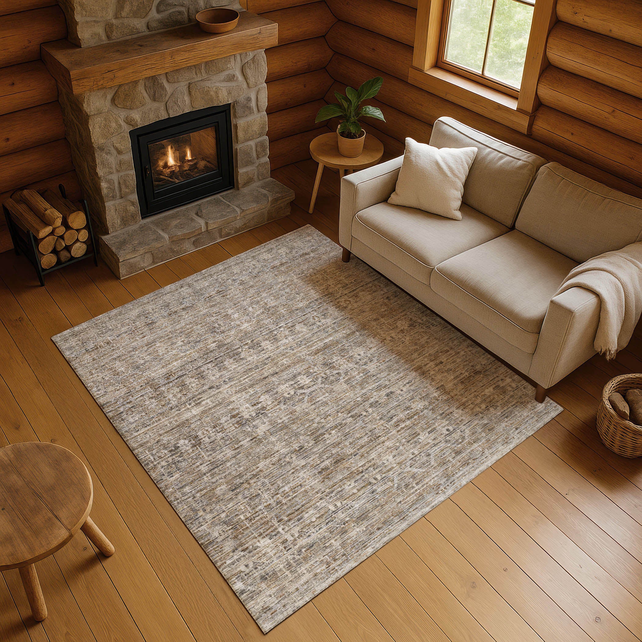 Seville Machine Washable Transitional Brown Rug 2'6" x 3'10" #shape_Rectangle