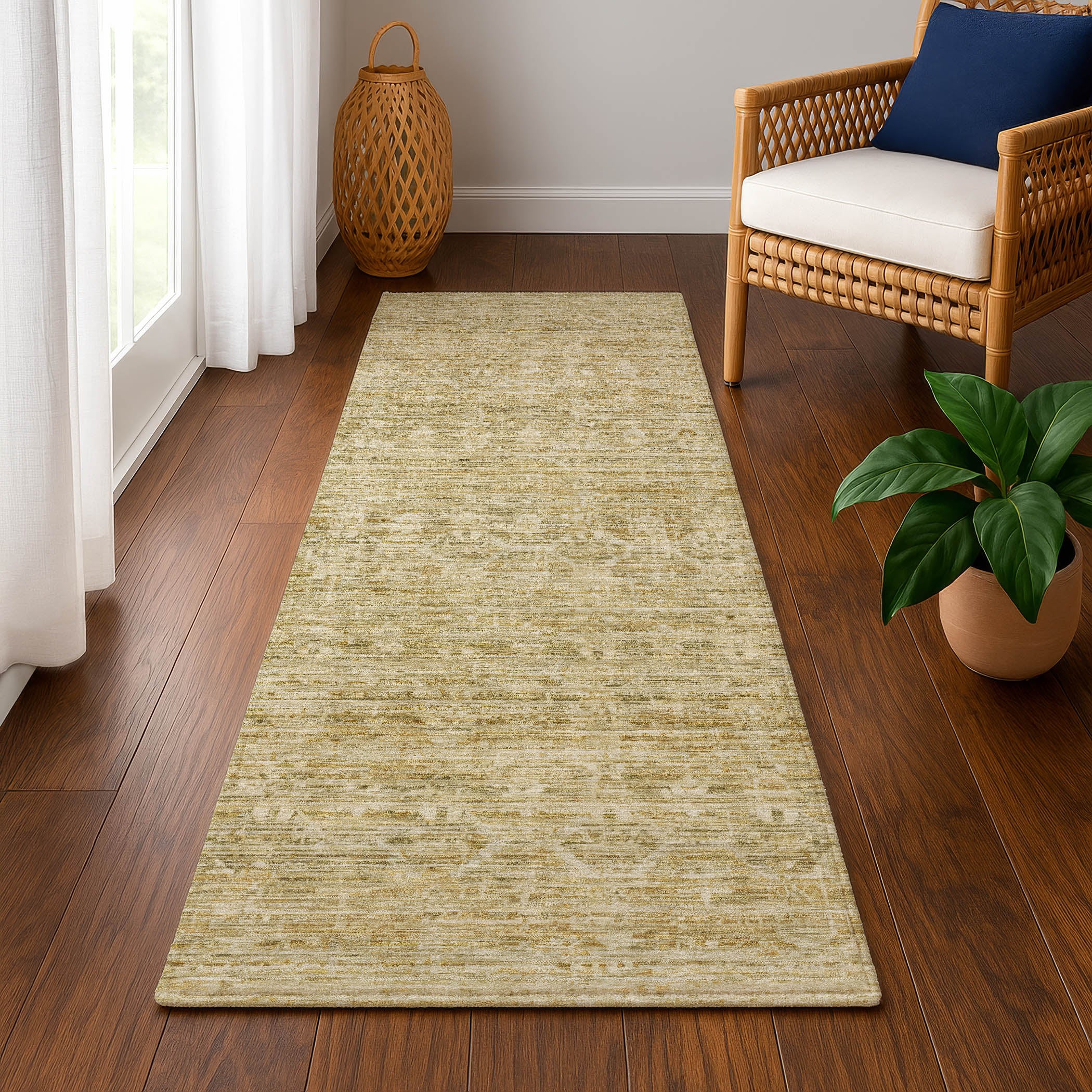 Seville Machine Washable Transitional Wheat Gold Rug 2'3" x 7'6" #shape_Runner