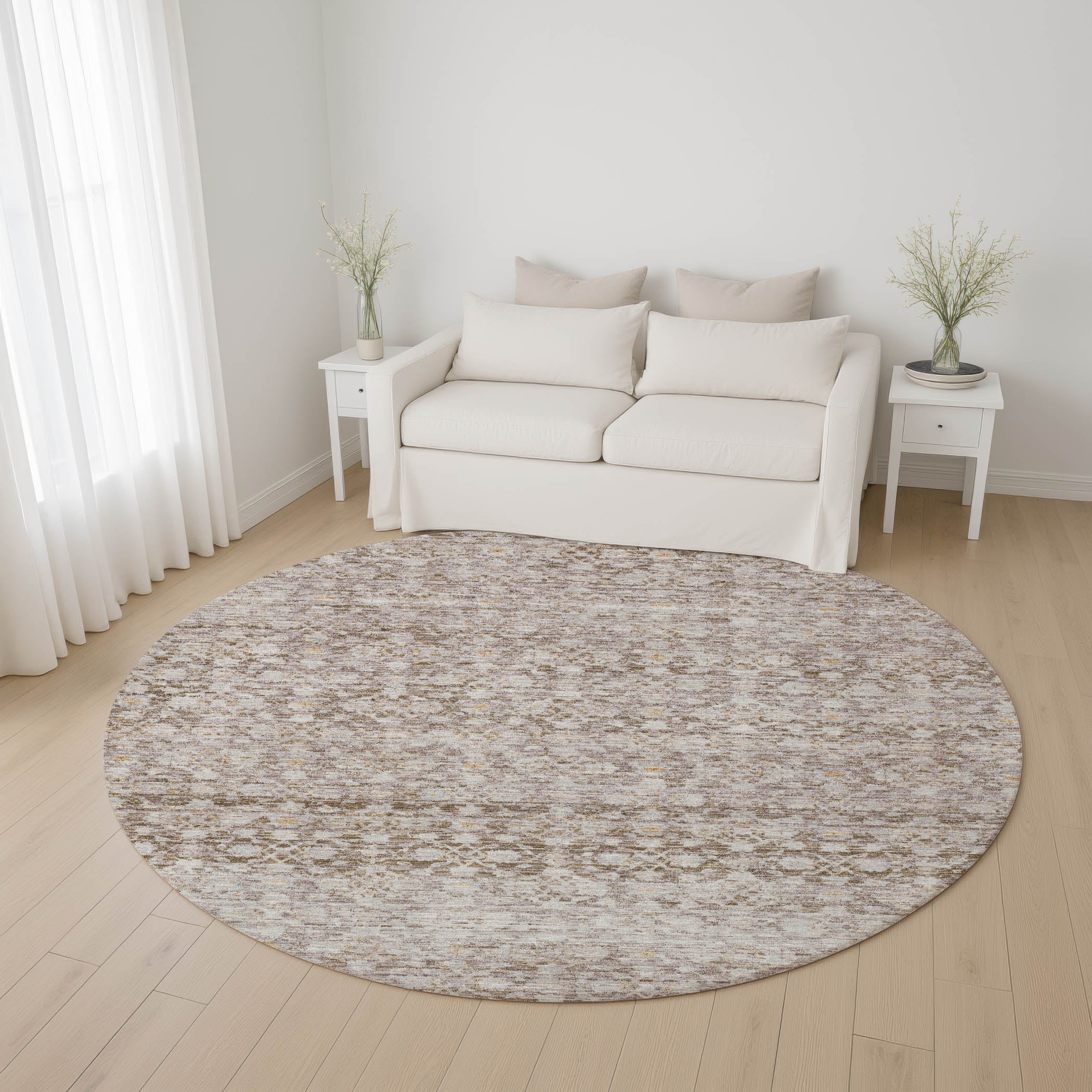 Reykjavik Machine Washable Transitional Taupe Brown Rug 8' x 8' #shape_Round