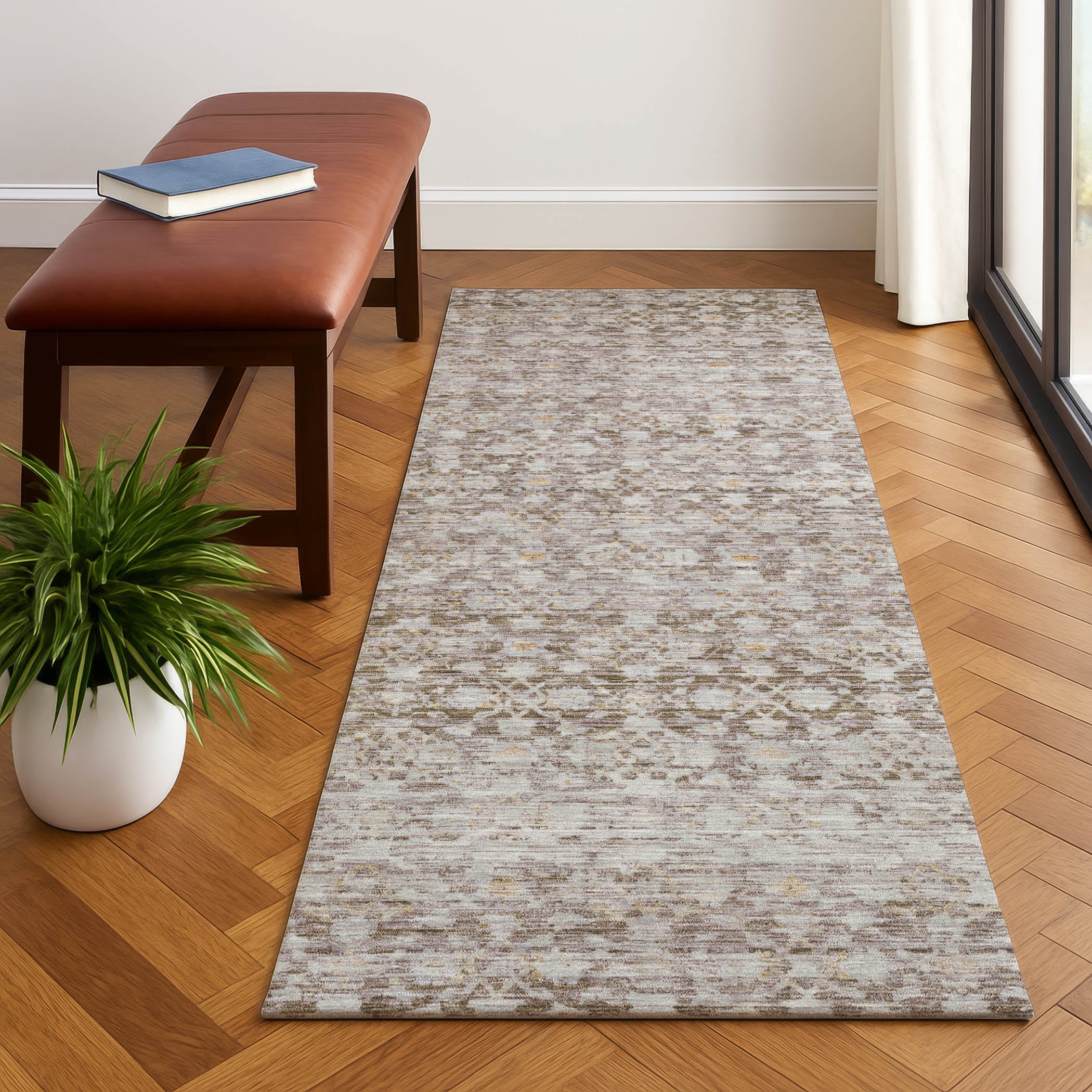 Reykjavik Machine Washable Transitional Taupe Brown Rug 2'3" x 7'6" #shape_Runner