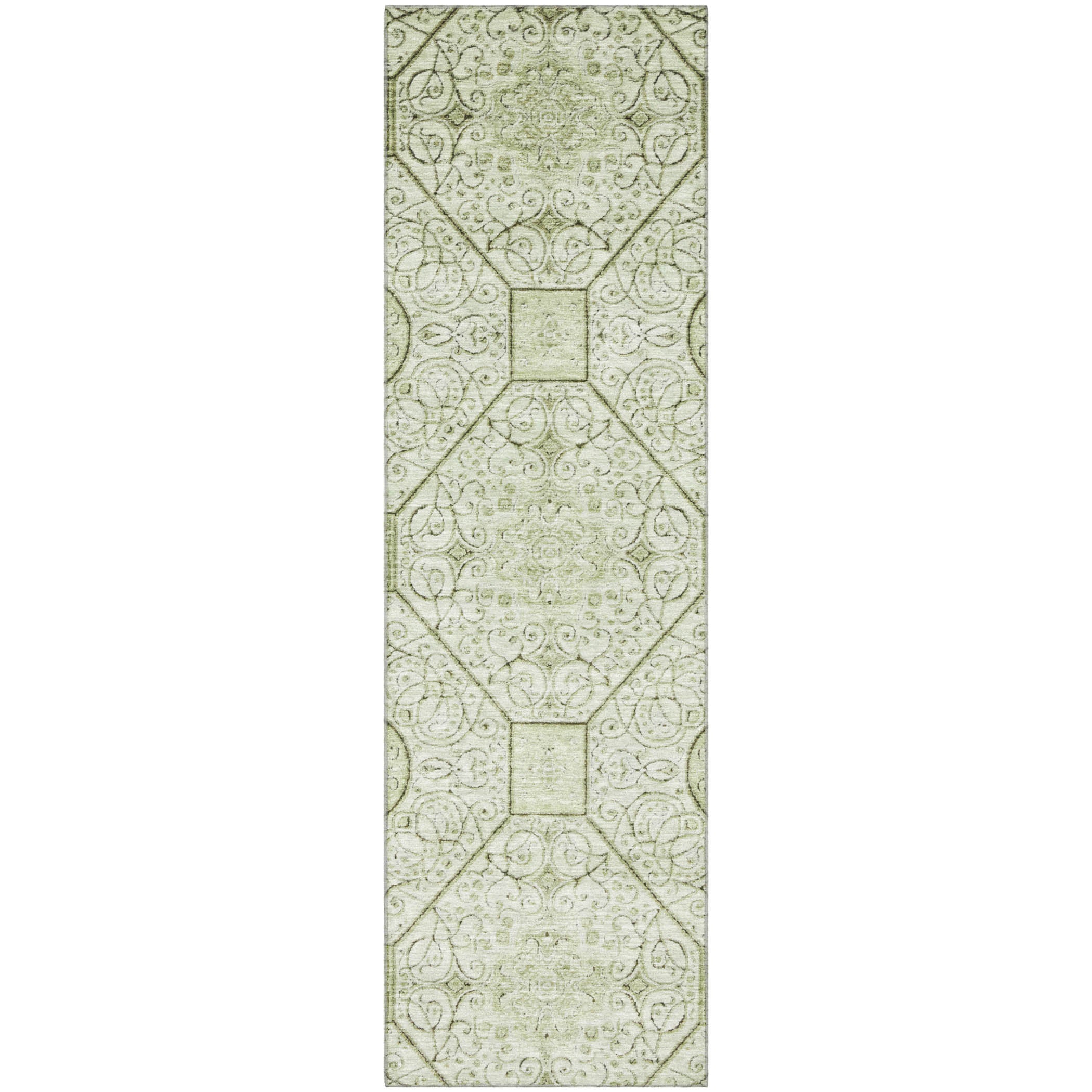 Bruges Machine Washable Transitional Aloe Green Rug 2'3" x 7'6" #shape_Runner