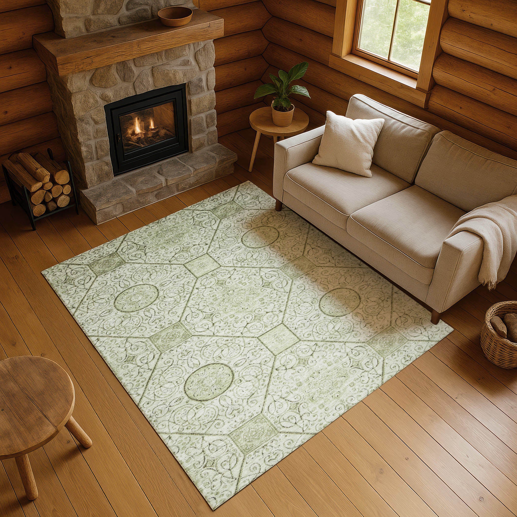 Bruges Machine Washable Transitional Aloe Green Rug 2'6" x 3'10" #shape_Rectangle