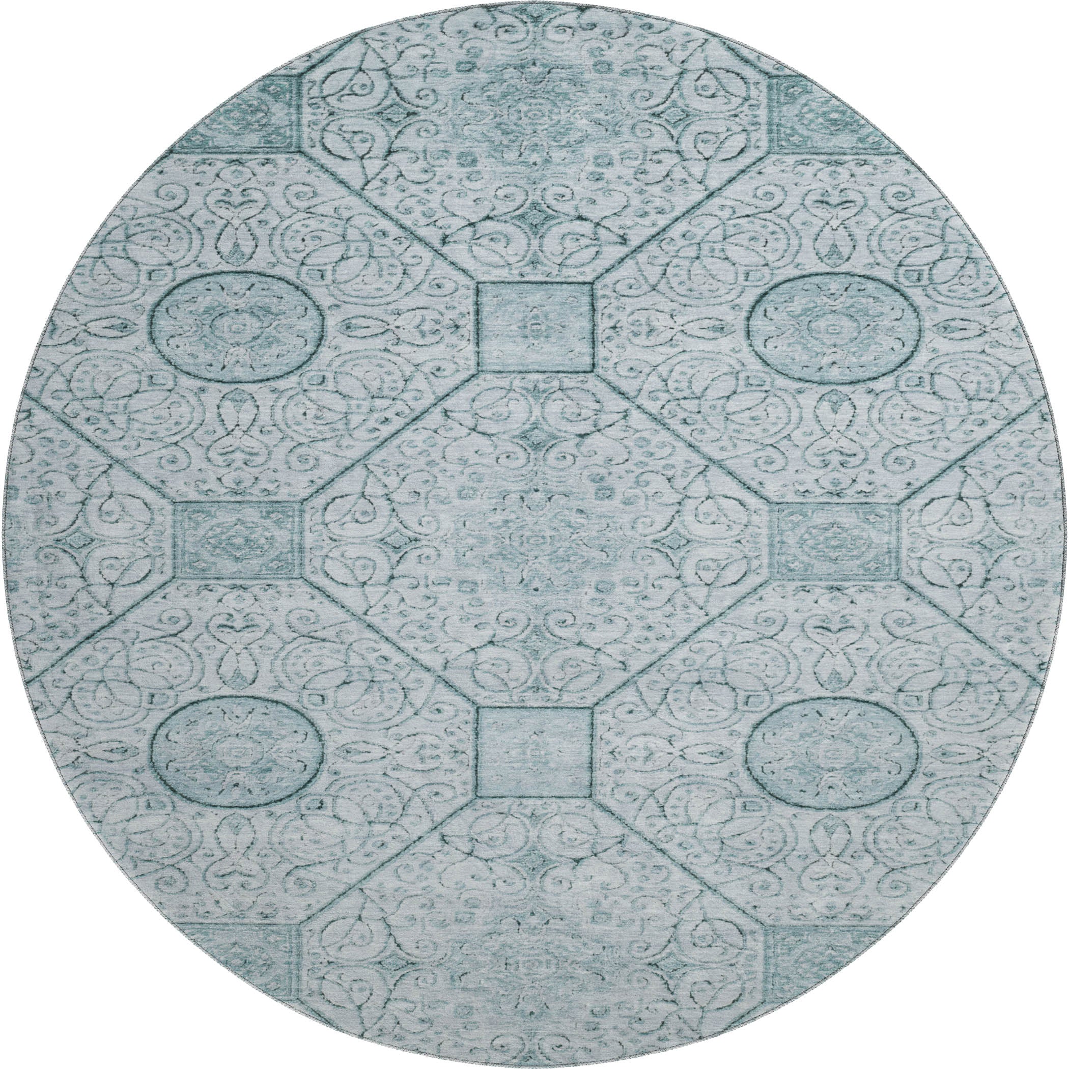Bruges Machine Washable Transitional Aqua Teal Rug 8' x 8' #shape_Round