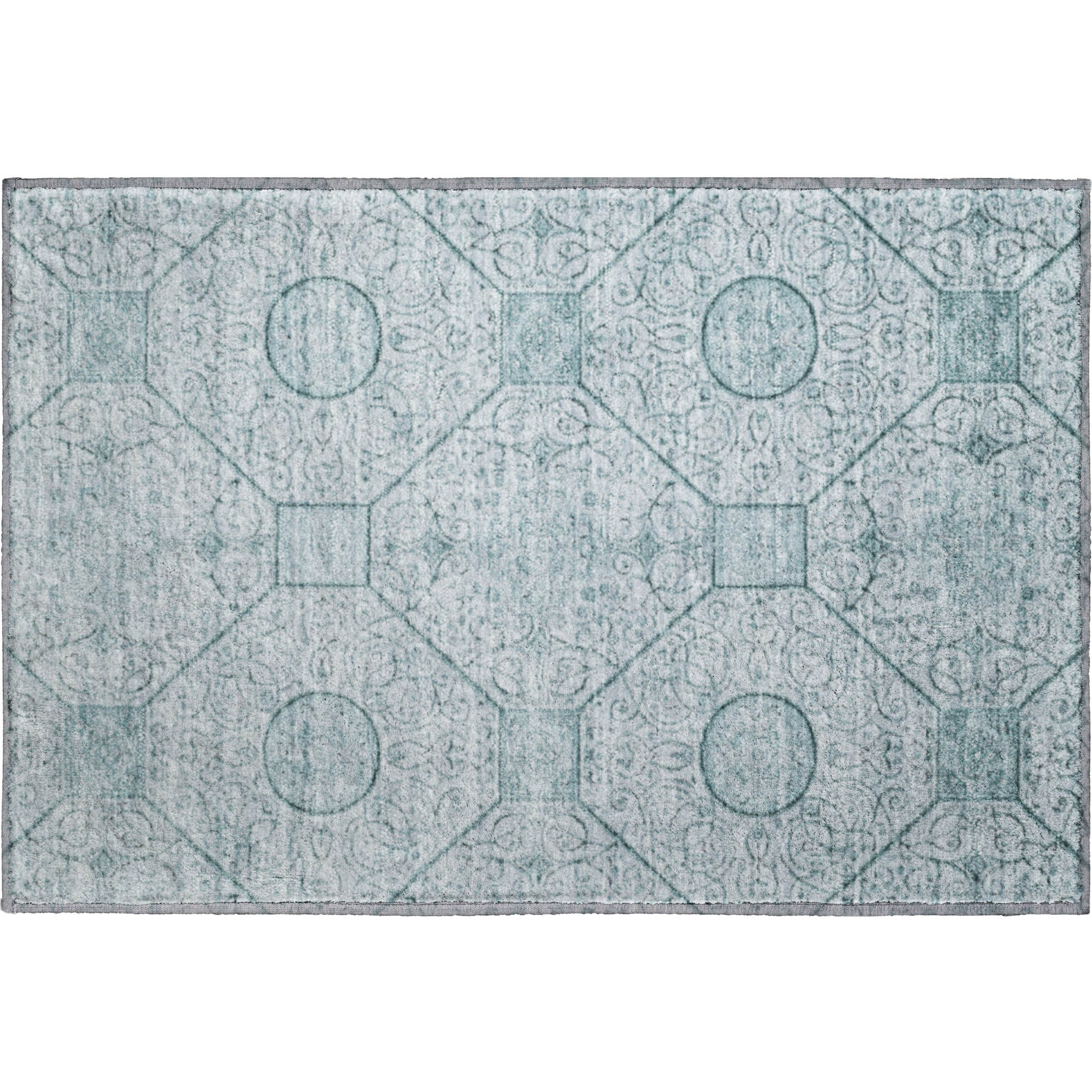 Bruges Machine Washable Transitional Aqua Teal Rug 1'8" x 2'6" #shape_Rectangle