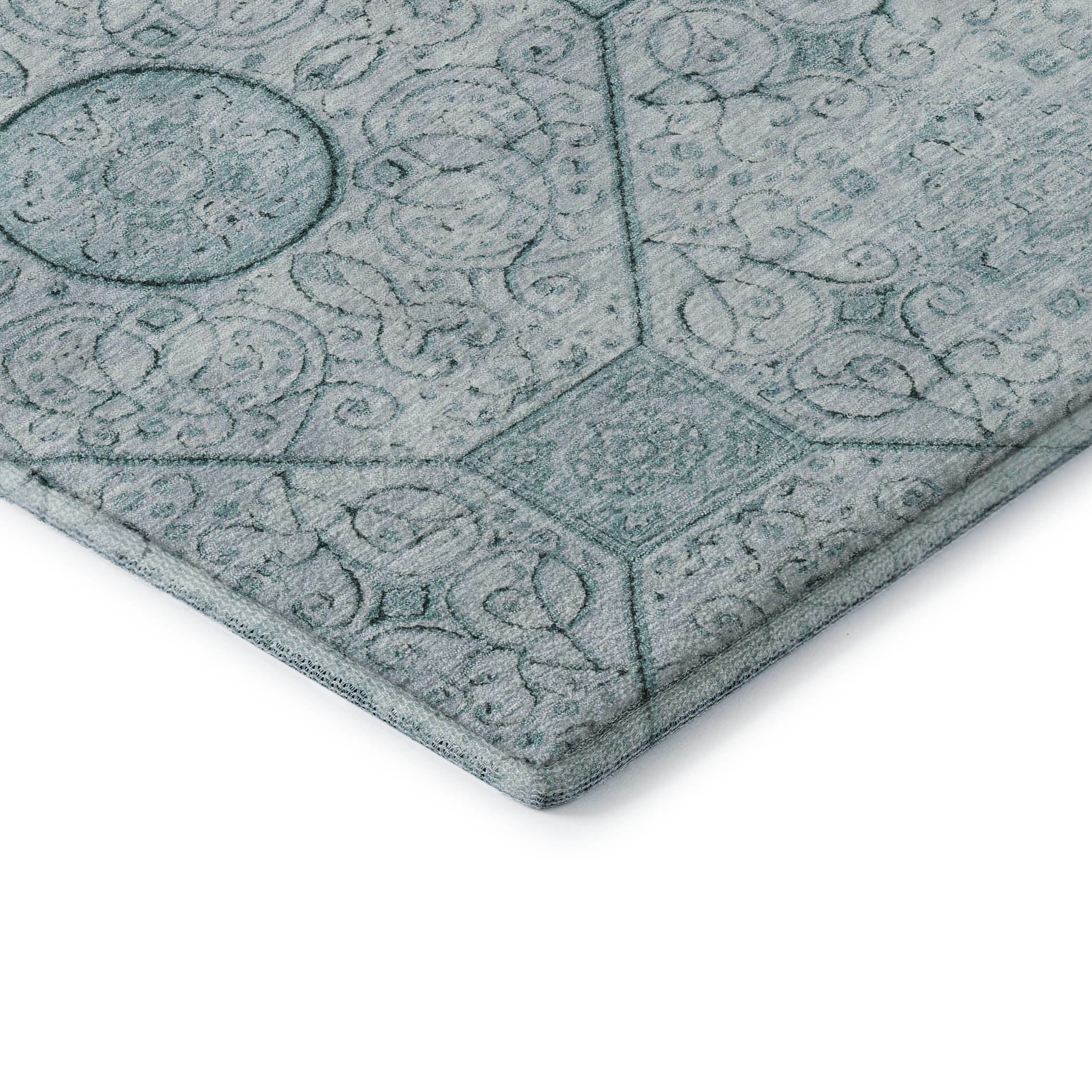 Bruges Machine Washable Transitional Aqua Teal Rug 1'8" x 2'6" #shape_Rectangle