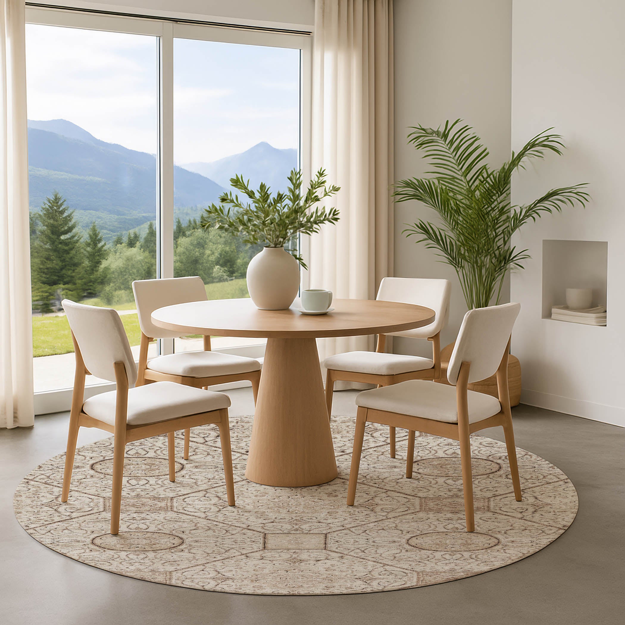 Bruges Machine Washable Transitional Beige Brown Rug 8' x 8' #shape_Round