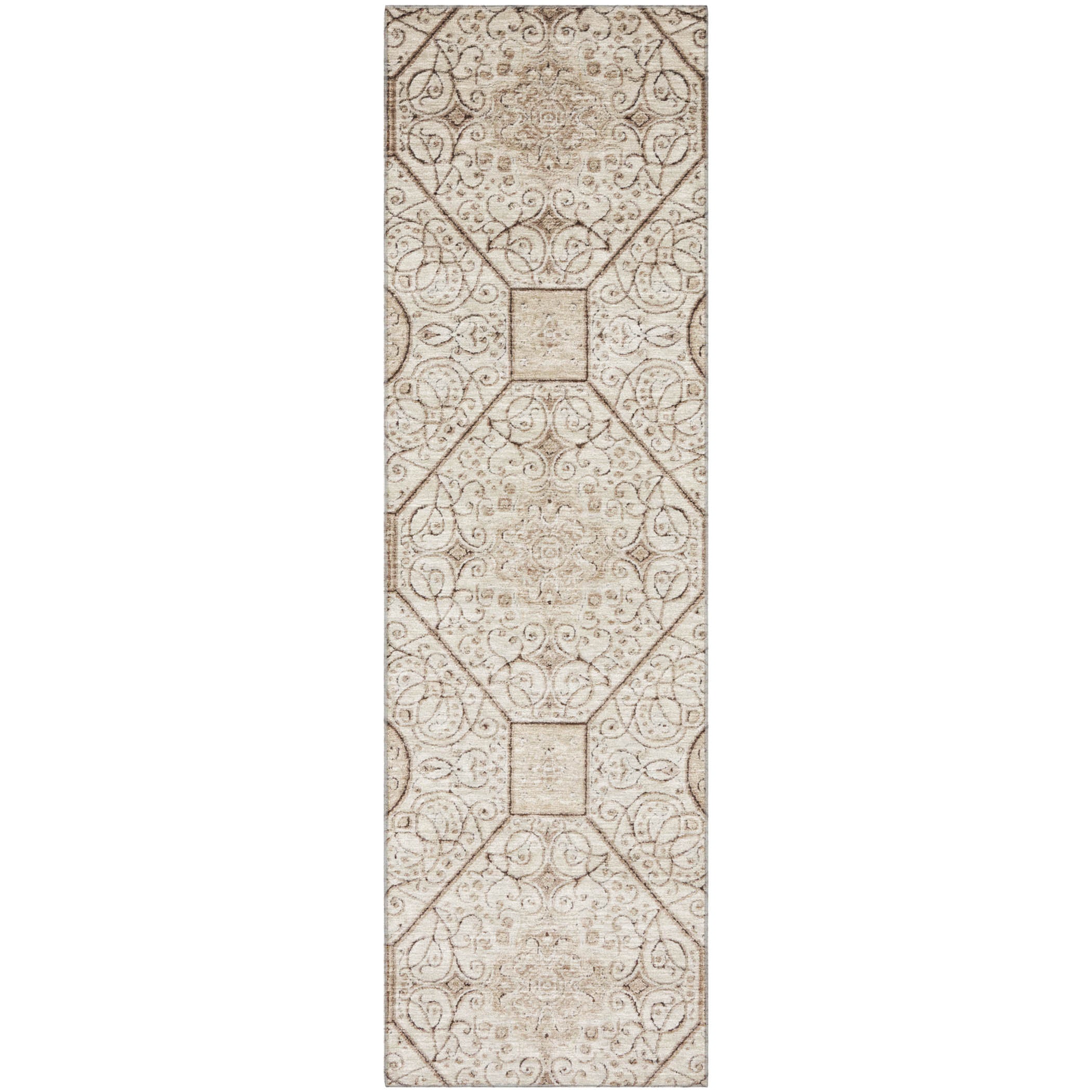 Bruges Machine Washable Transitional Beige Brown Rug 2'3" x 7'6" #shape_Runner