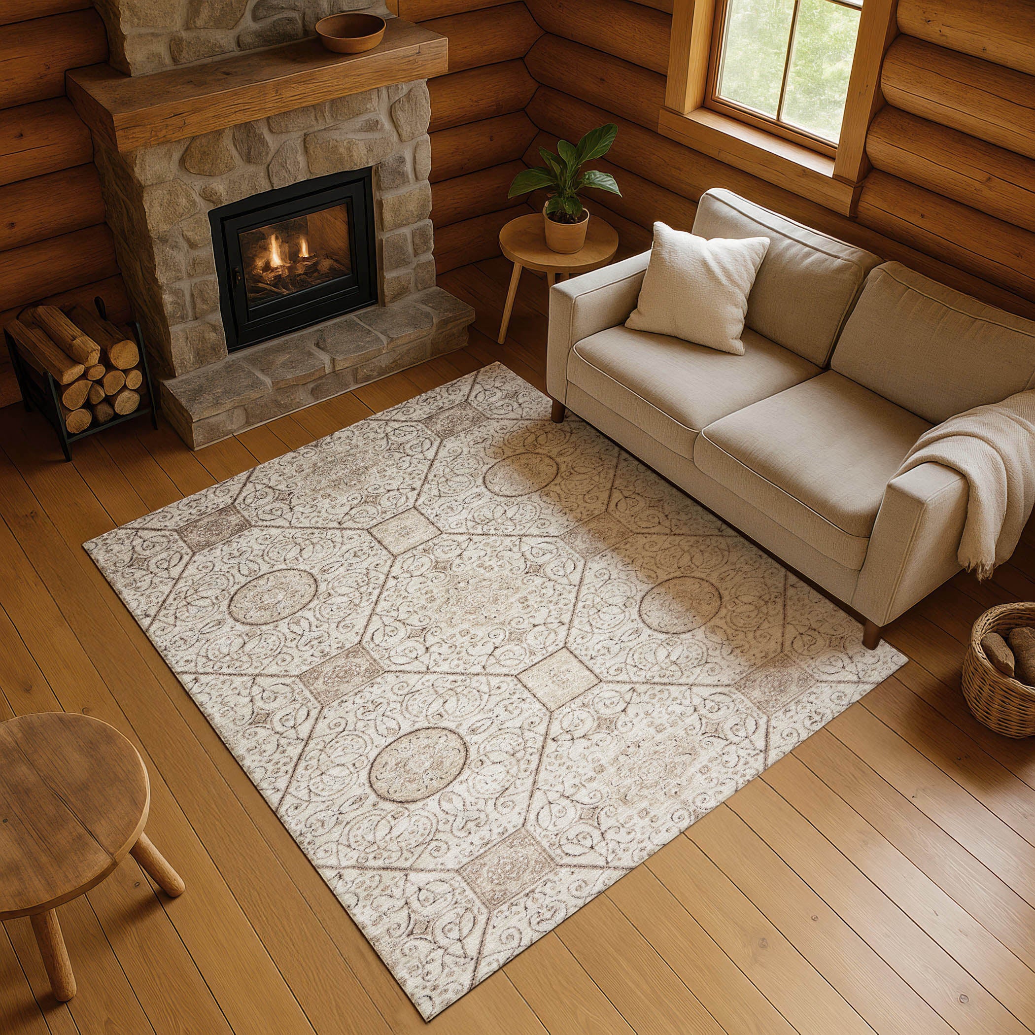 Bruges Machine Washable Transitional Beige Brown Rug 2'6" x 3'10" #shape_Rectangle