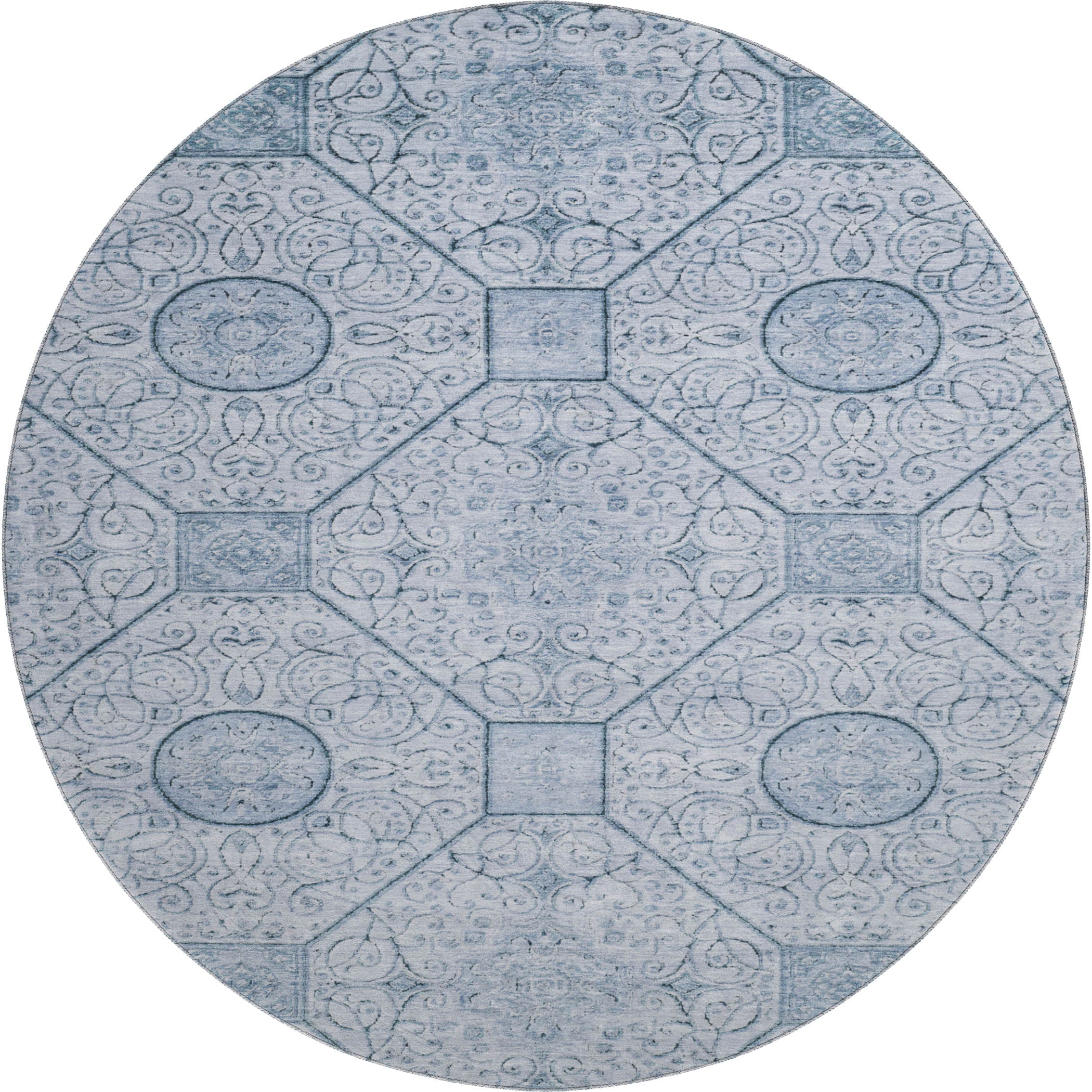 Bruges Machine Washable Transitional Blue Rug 8' x 8' #shape_Round